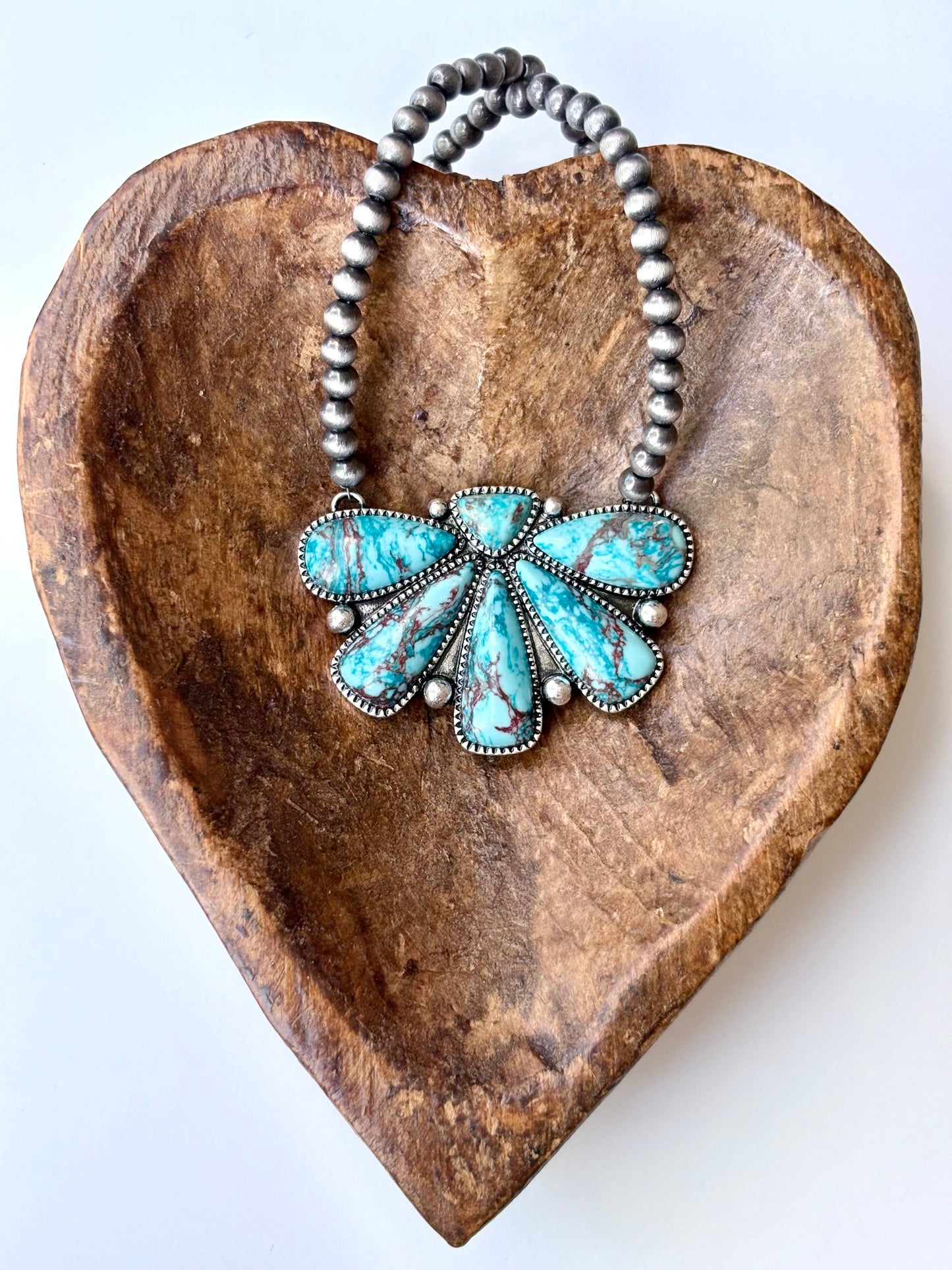 Western Squash Blossom Pendant w/ Navajo Pearl Bead Necklace