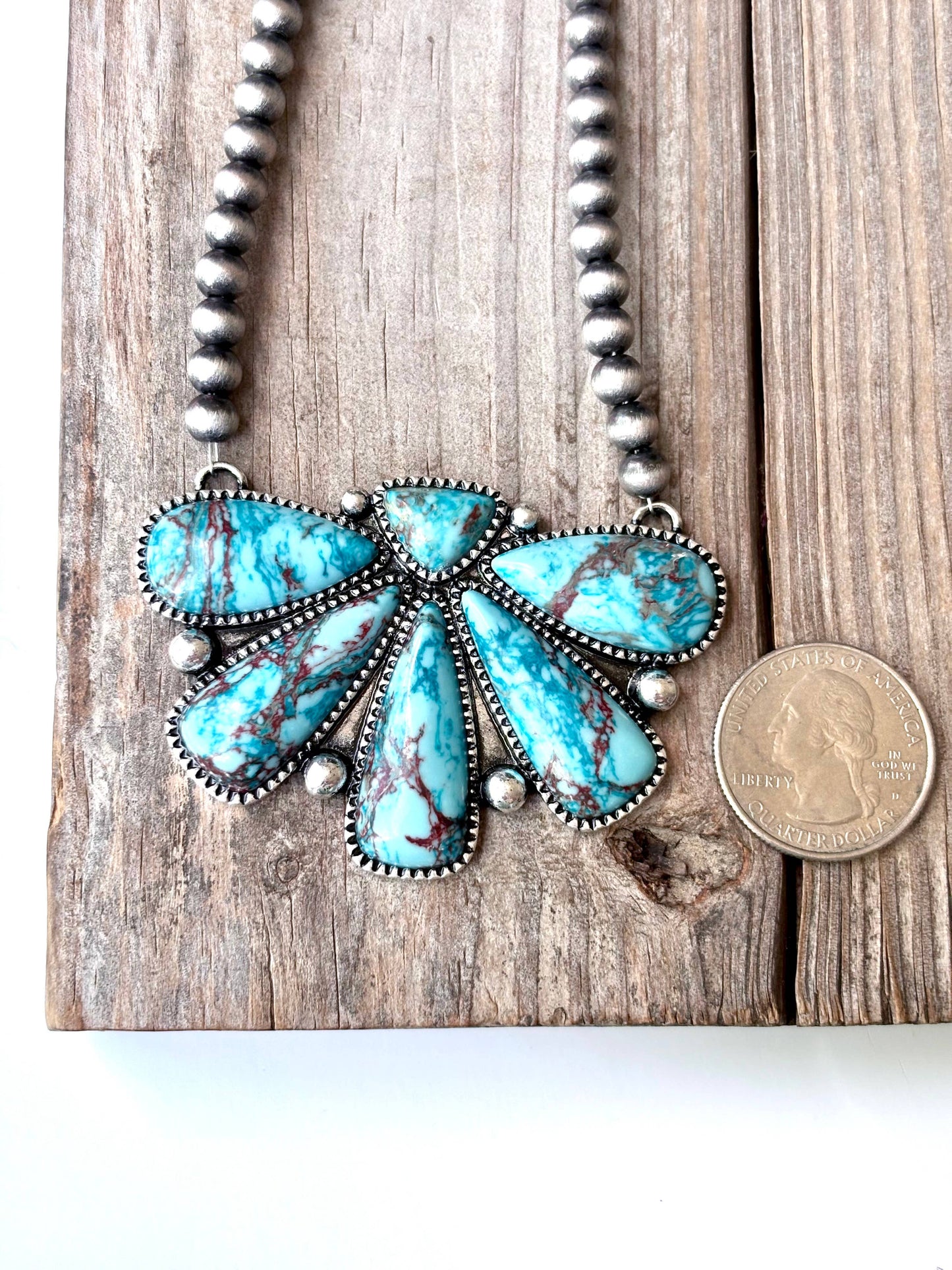Western Squash Blossom Pendant w/ Navajo Pearl Bead Necklace
