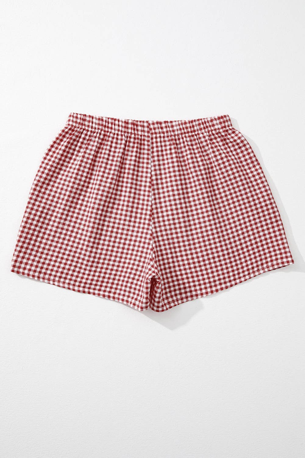 Stripe Plaid Printed High Waist Gingham Shorts: Red