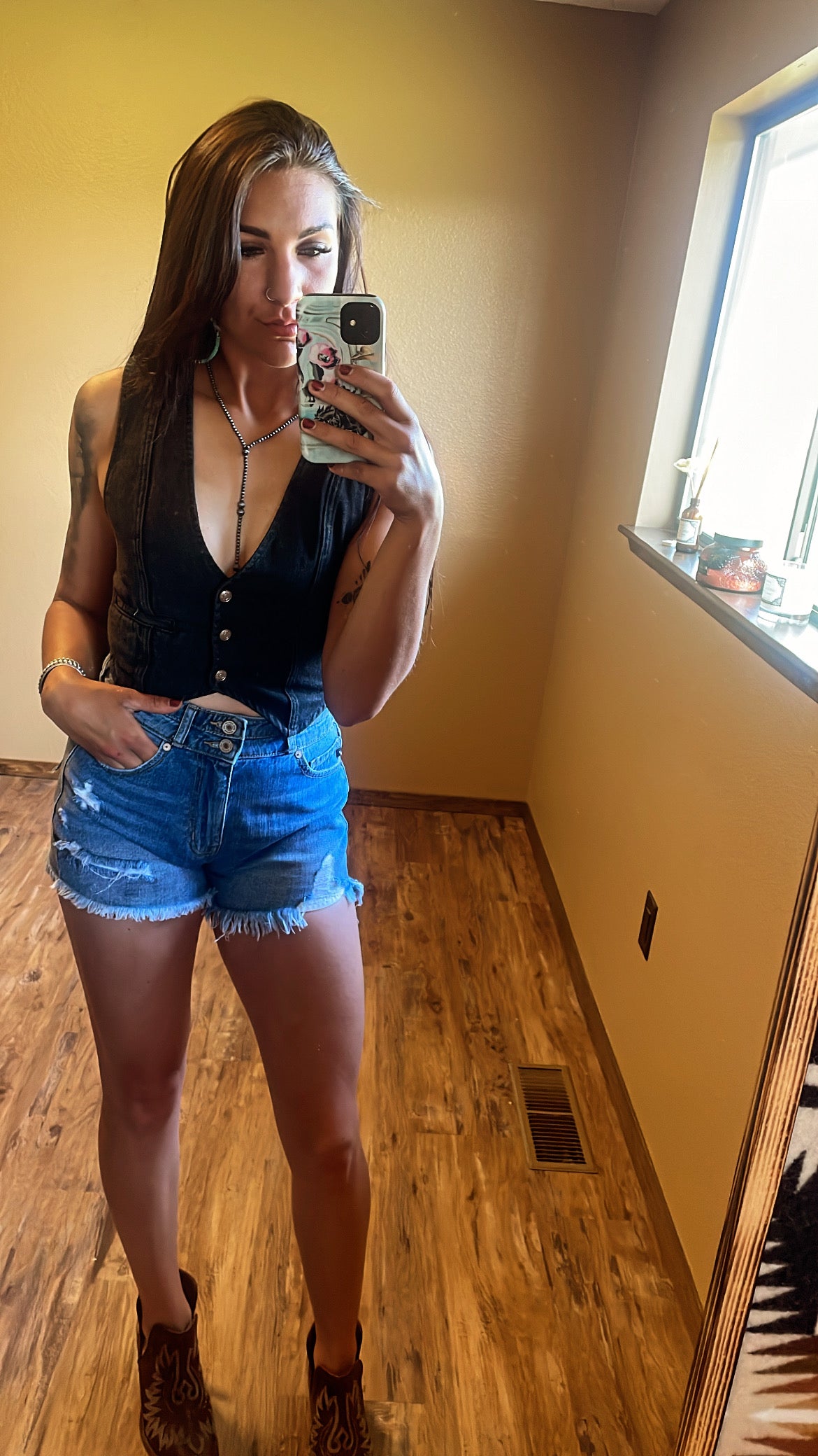 Black V neck denim vest