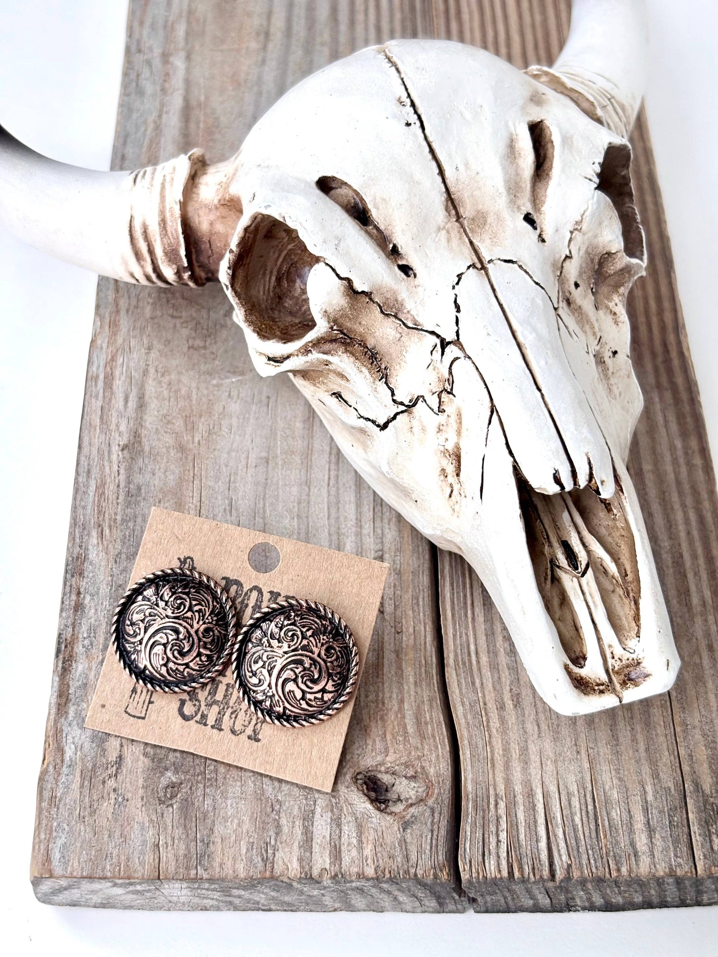 Western Style Round Stud Earrings: Silver