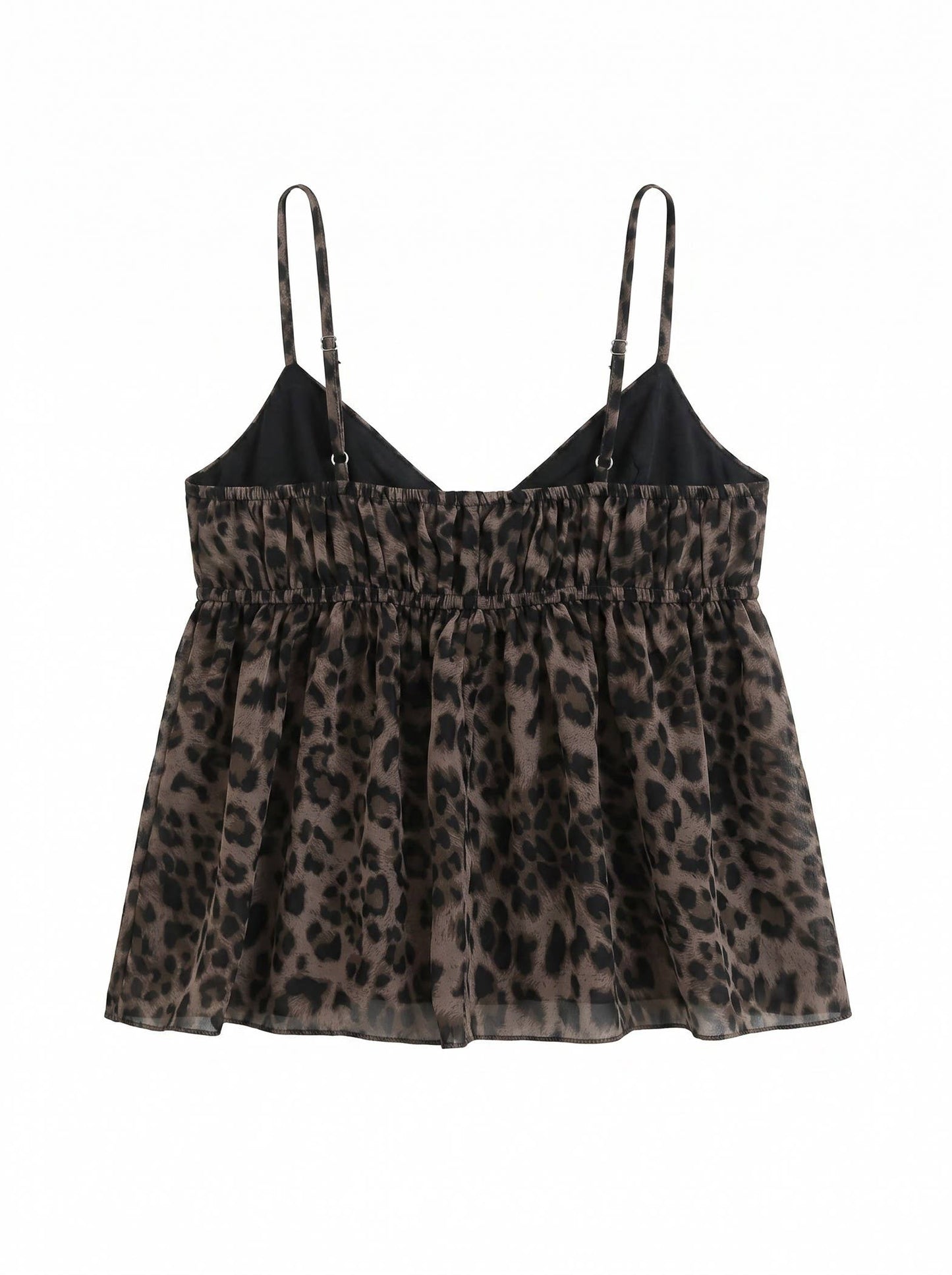 LEOPARD LACE TRIM RUFFLE LAYERED CAMI TOP: LEOPARD / S-M-L(2-2-2)