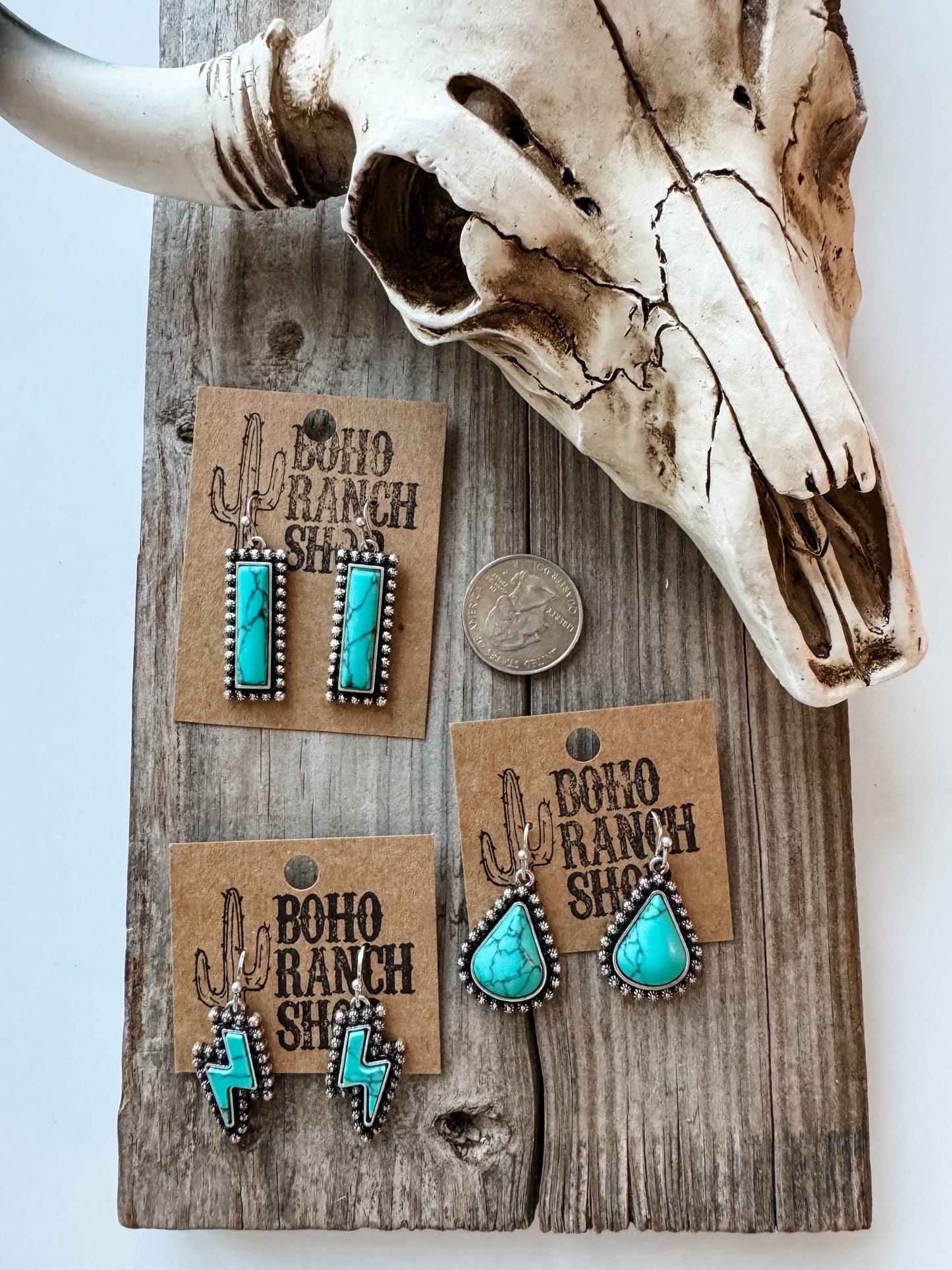 Western Hand Stone Stud Earrings Turquoise bolt bar teardrop: LIGHTNING BOLT