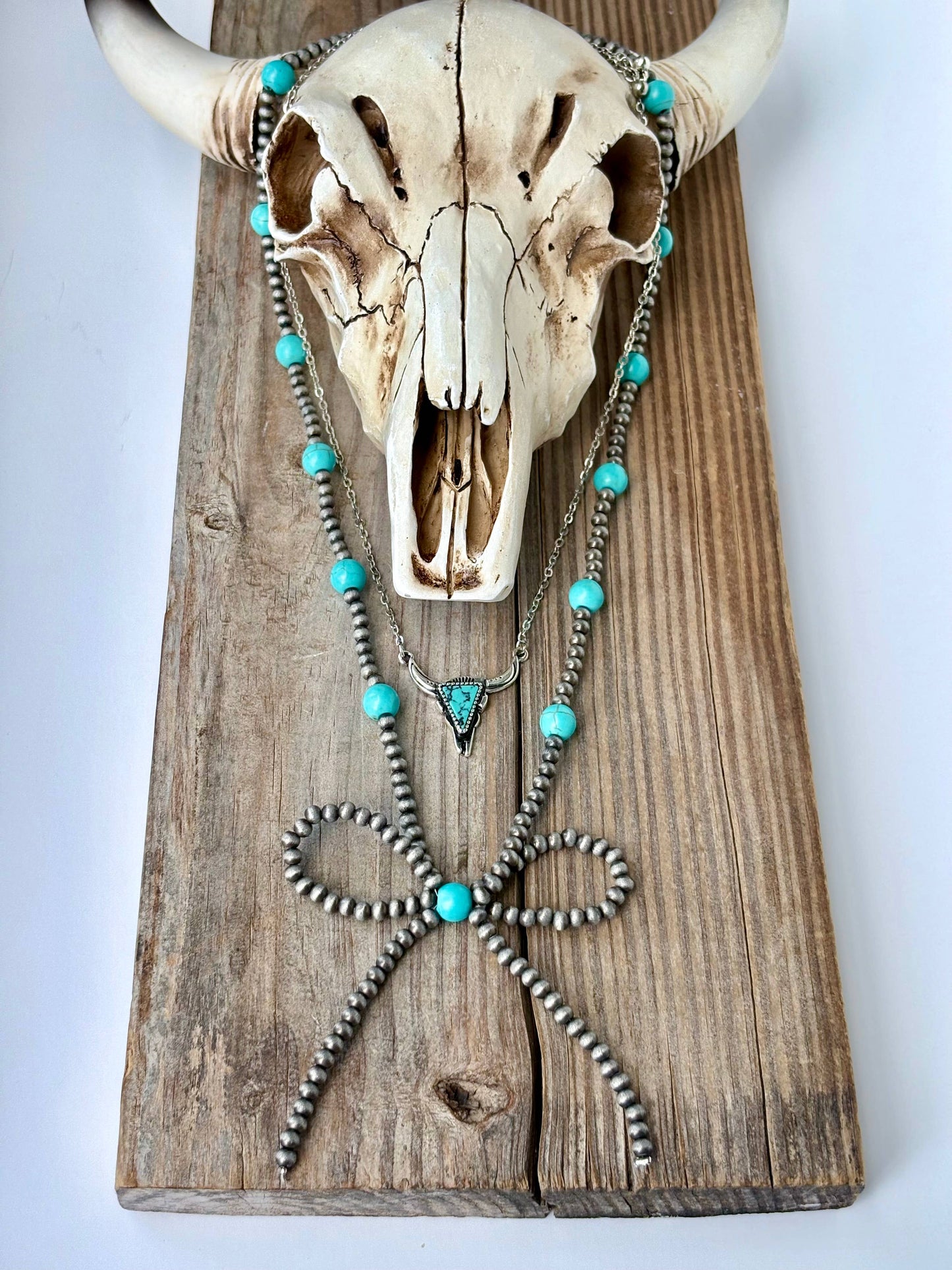 2 Layer Western Style Coquette Bow & Pendant Necklace: Cross