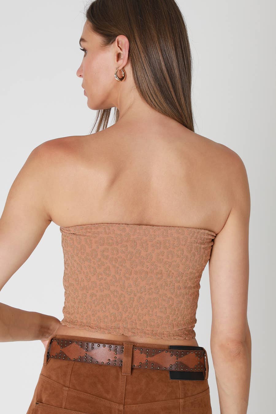 Lurex Leopard Tube Top: Mocha Mousse