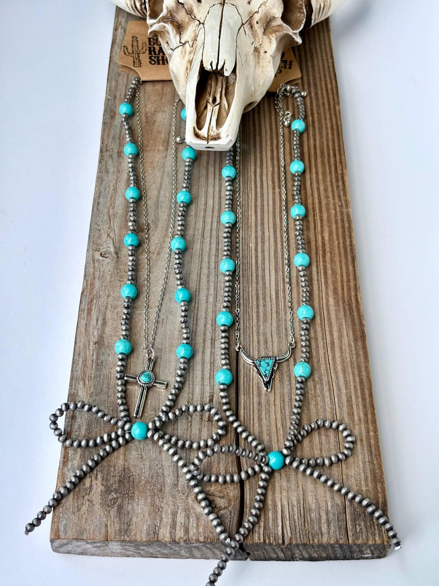 2 Layer Western Style Coquette Bow & Pendant Necklace: Cross