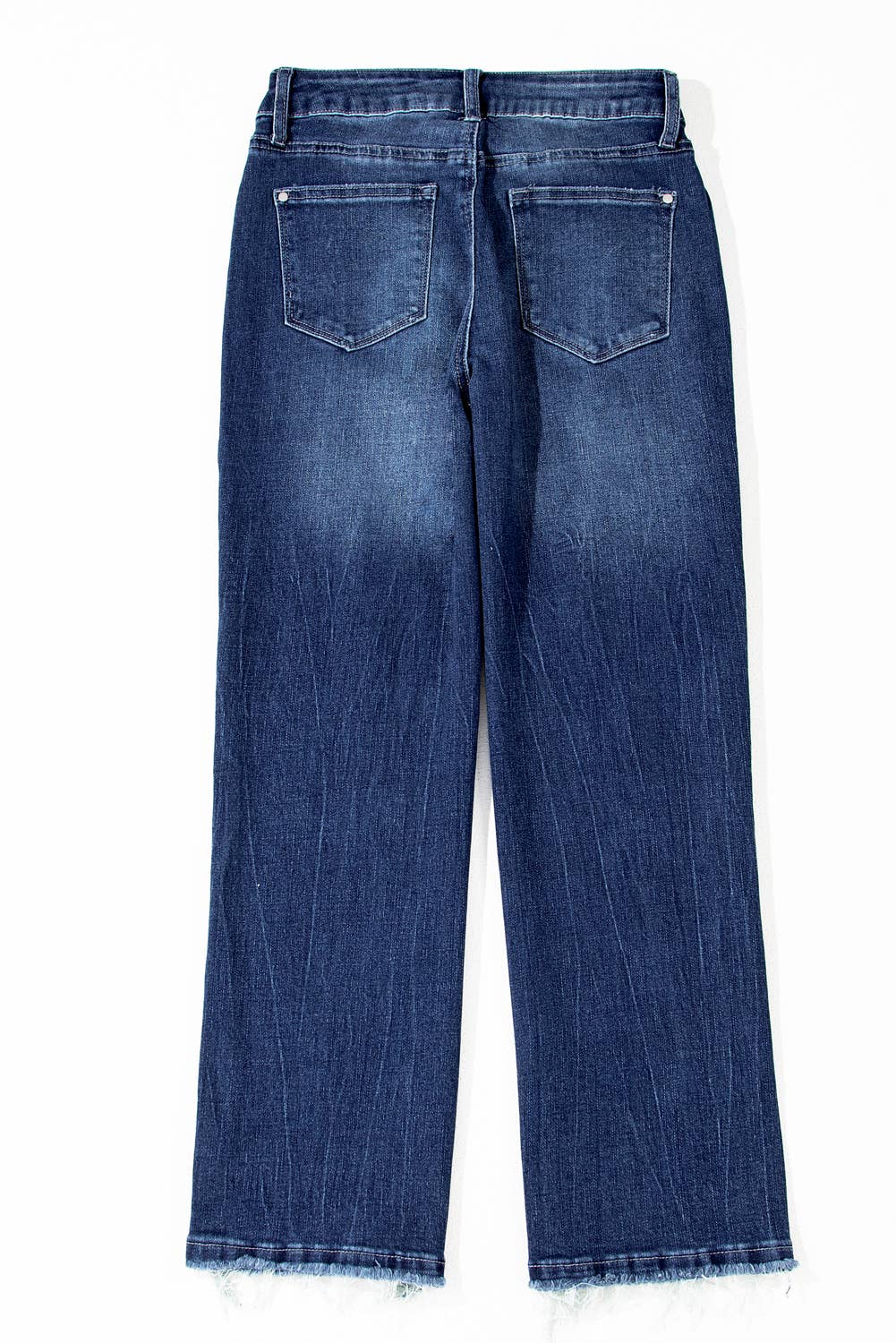 Mineral Wash Raw Hem High Waist Flared Jeans: Navy blue