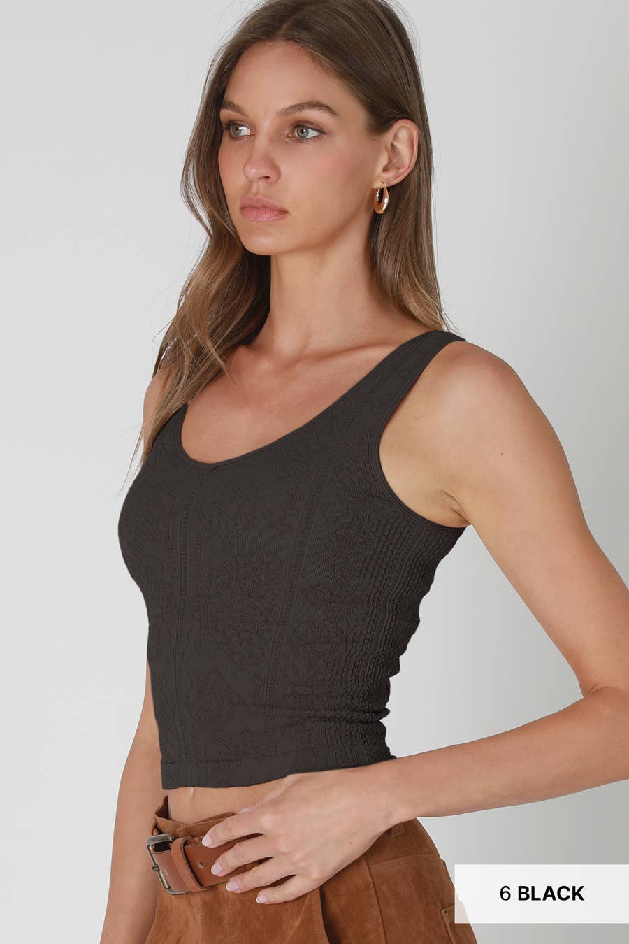 Reversible Lace Textured Top: Black