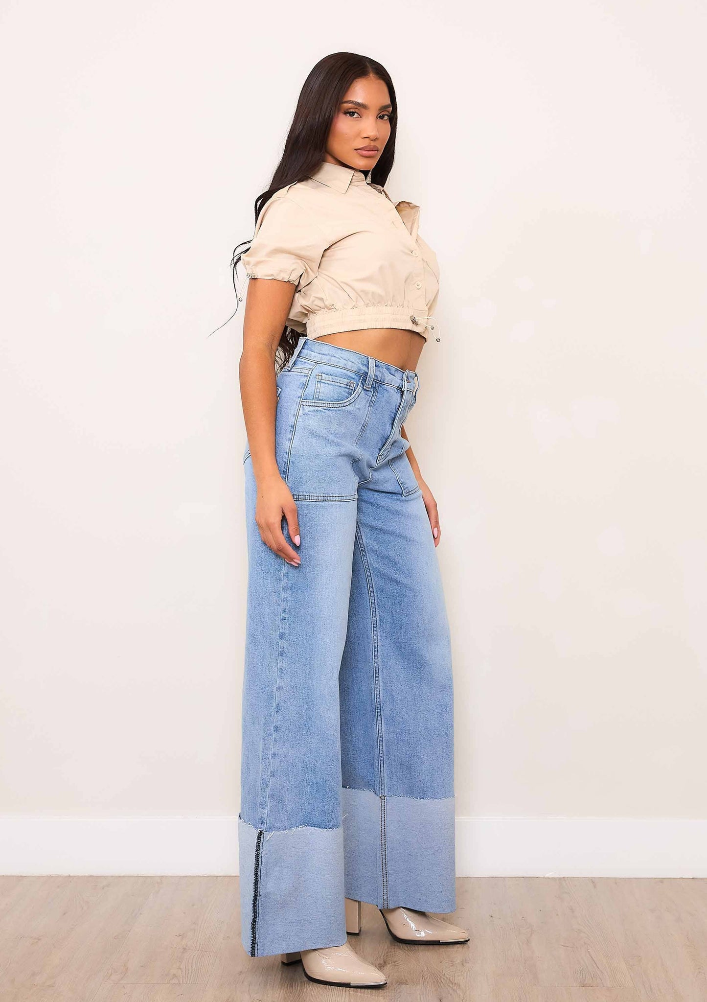 Wide leg denim jeans