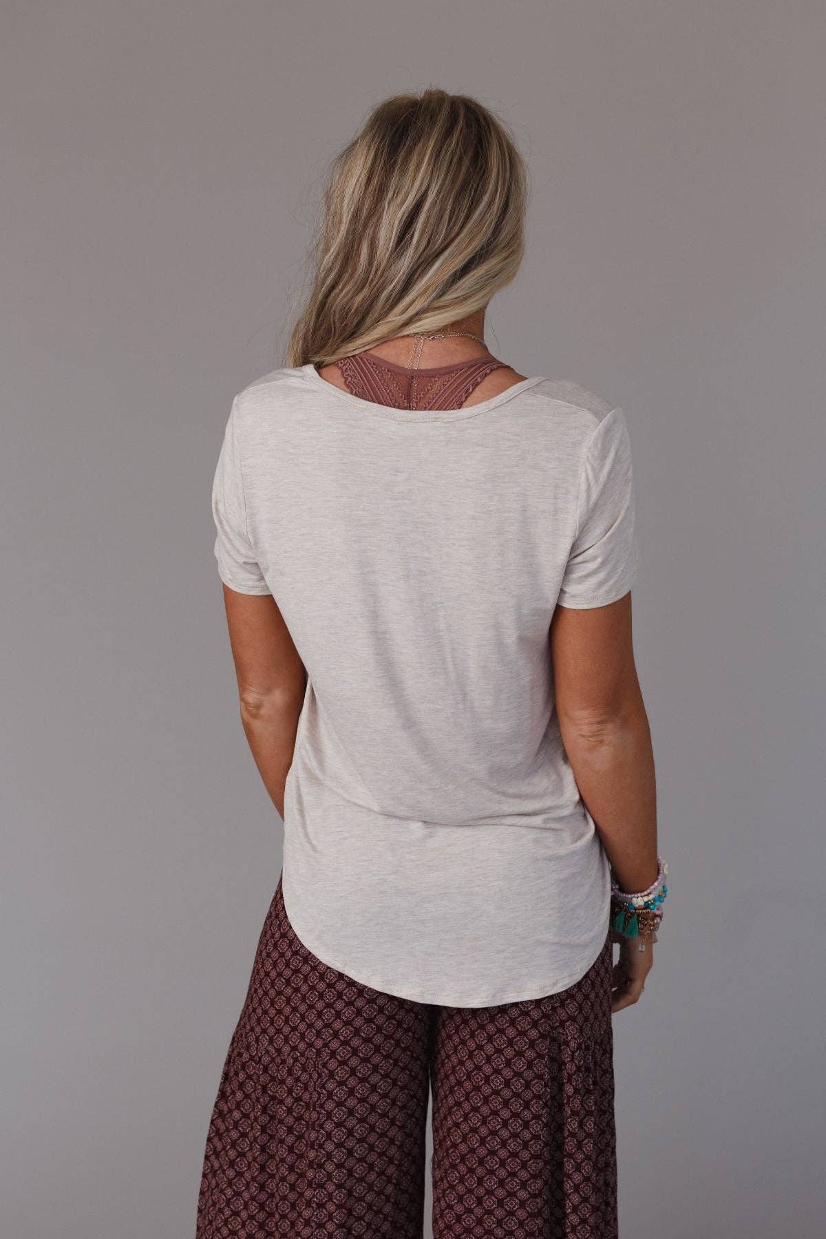 Scoop Neck Bralette Tee - Heather Oatmeal: XL