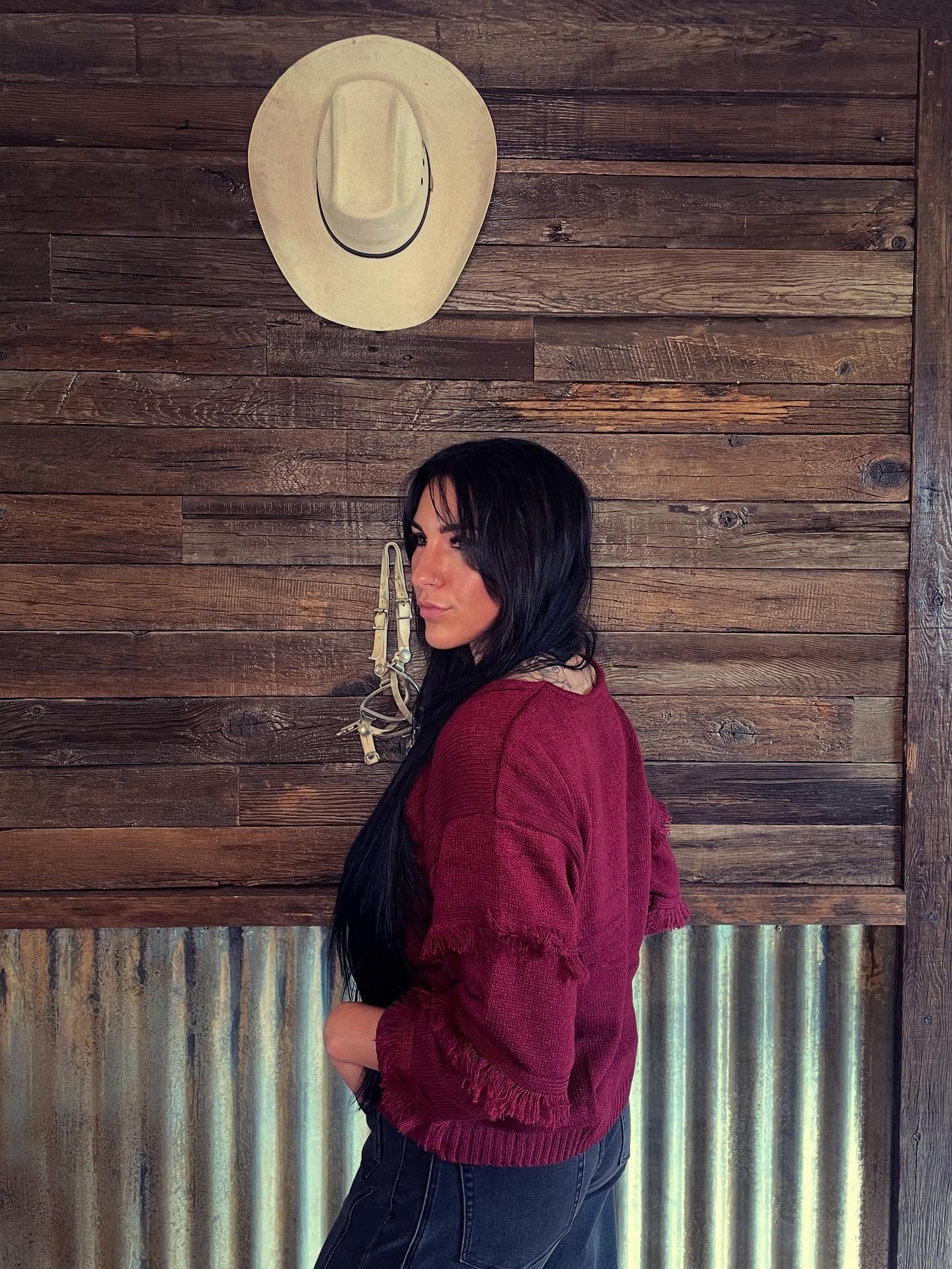 Tassels Solid Long Sleeves V-Neck Knit Top