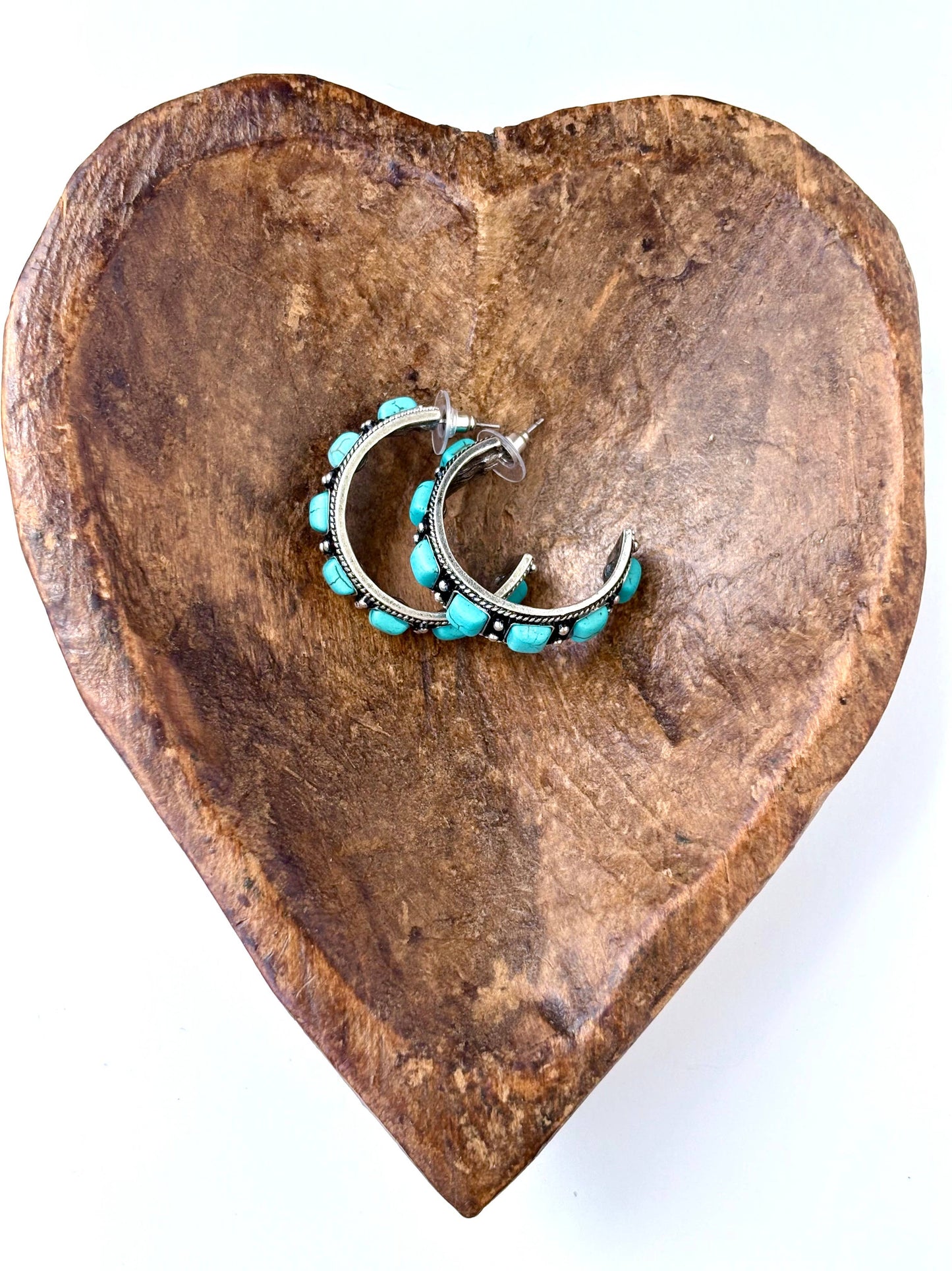 1.5" Open Hoop with Turquoise Stone Earrings: Turquoise