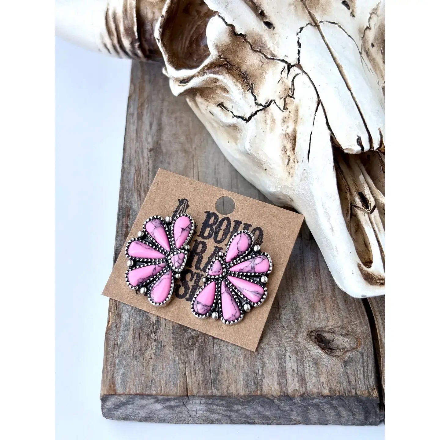 Western Squash Blossom - Stone Stud Earrings: WHITE