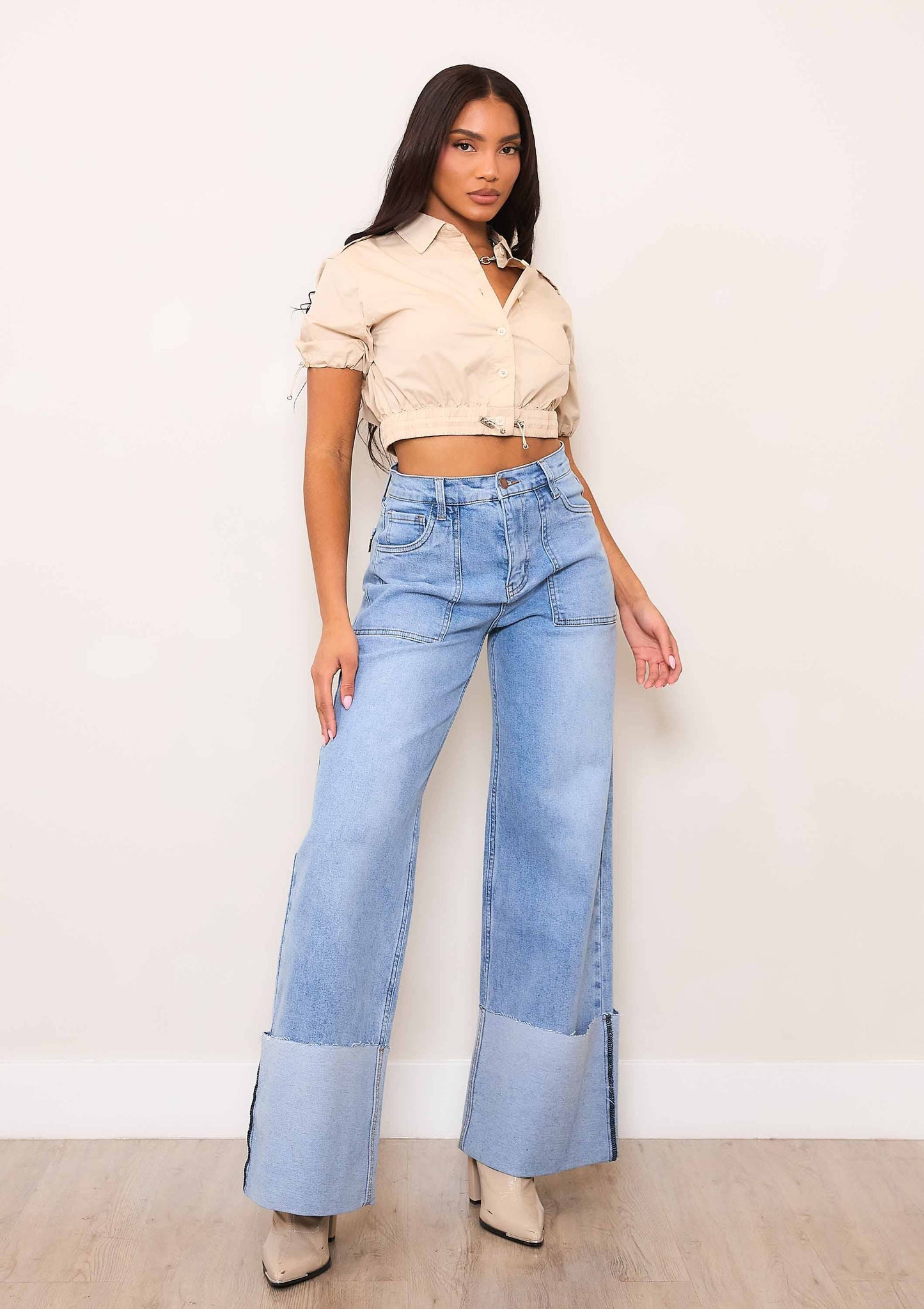 Wide leg denim jeans