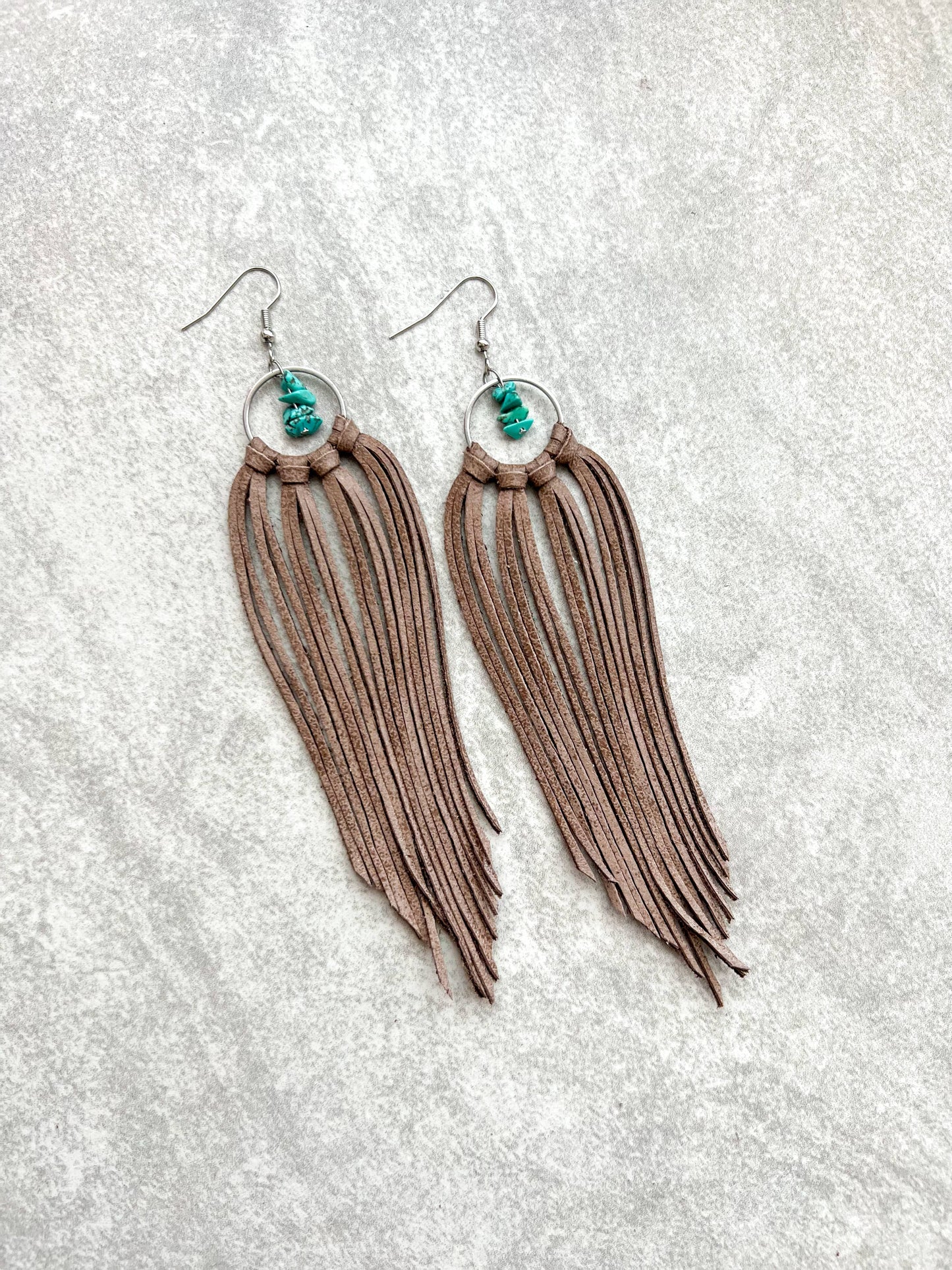 Bozeman Fringe Earrings w/ Turquoise Beads: Mushroom
