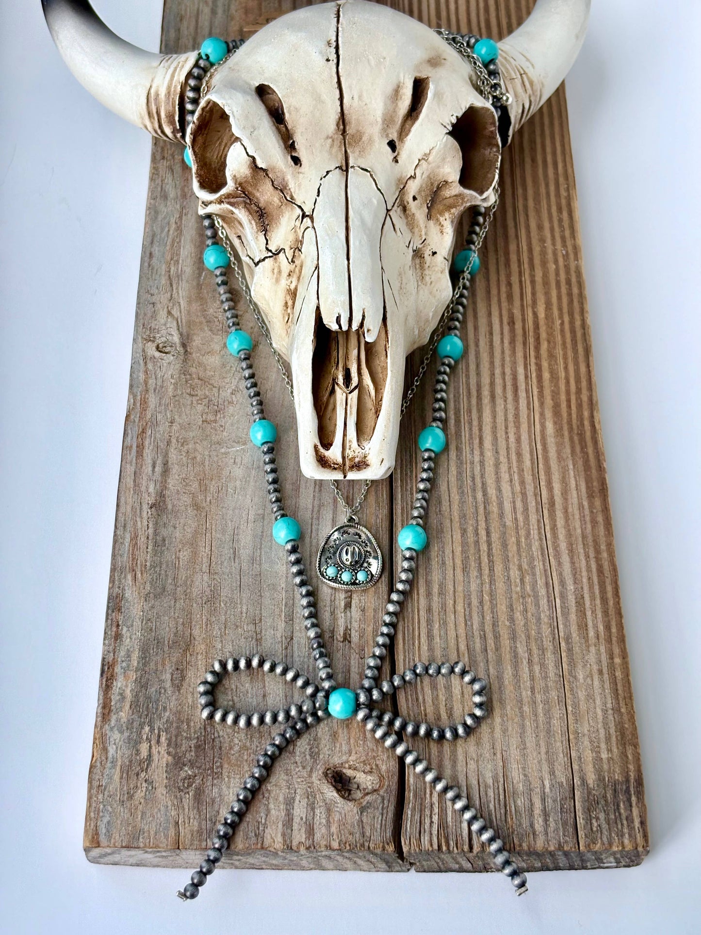 2 Layer Western Style Coquette Bow & Pendant Necklace: Cross