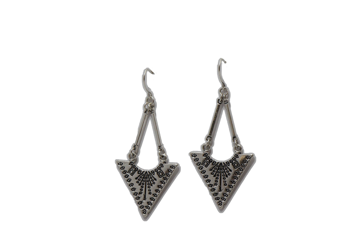 Burnished Silver Triangle Stamped Drop Earring