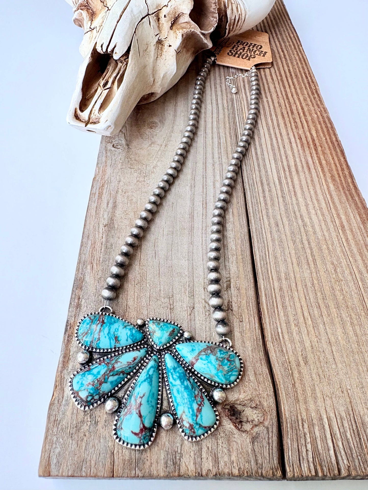 Western Squash Blossom Pendant w/ Navajo Pearl Bead Necklace