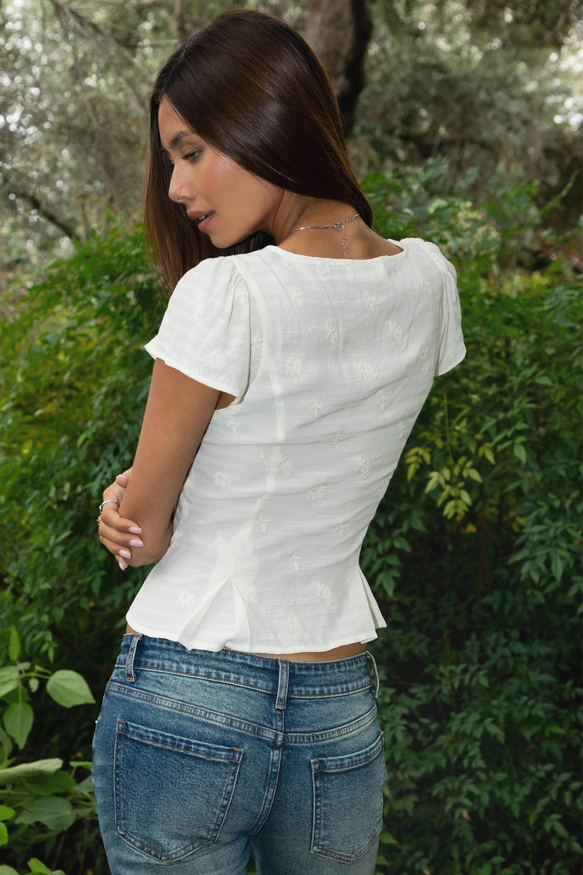 SERENITY Embroidered Lace Trim Short Sleeve Blouse: CREAM / 3 SMALL • 2 MEDIUM • 1 LARGE