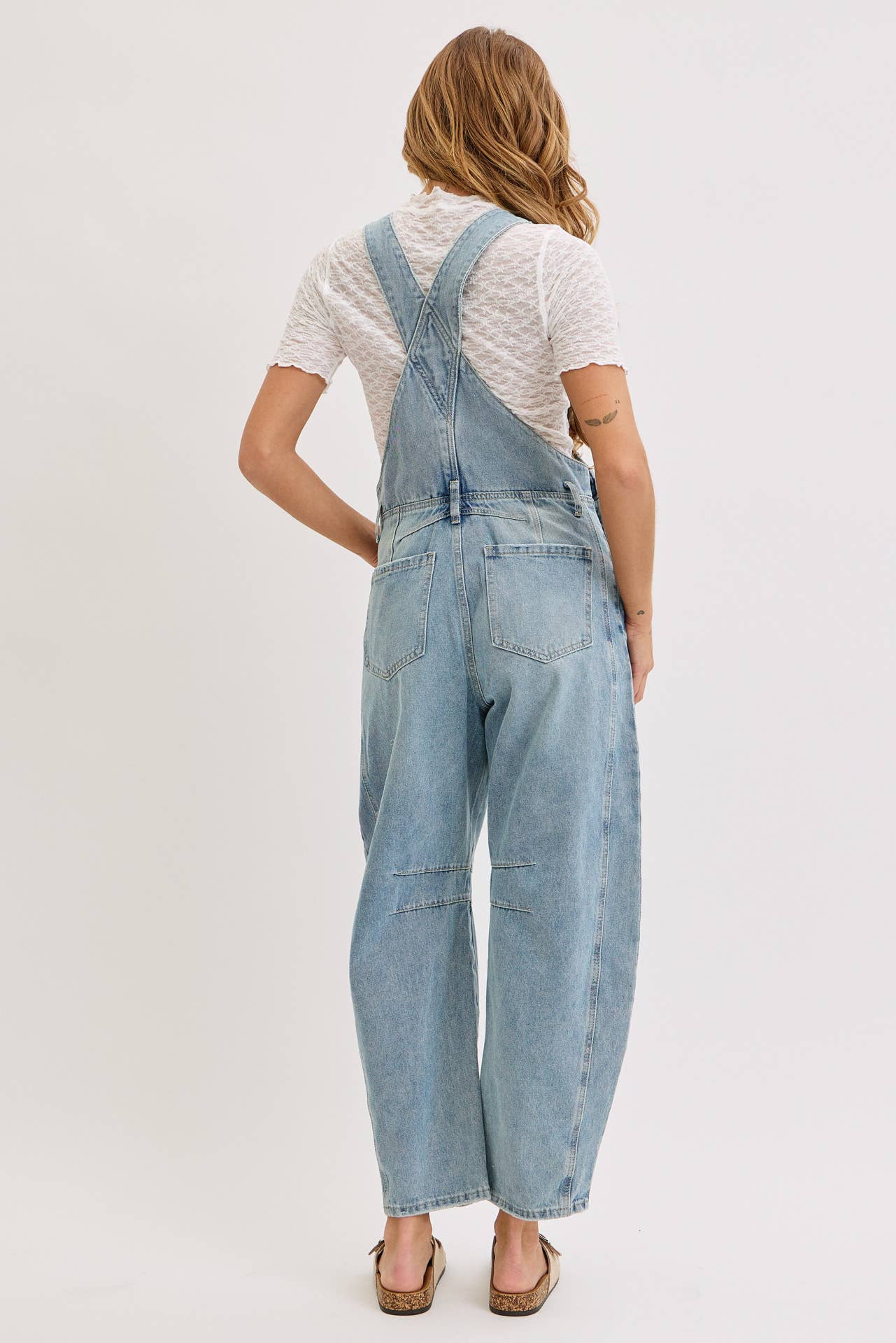 BARREL-LEG DENIM OVERALLS