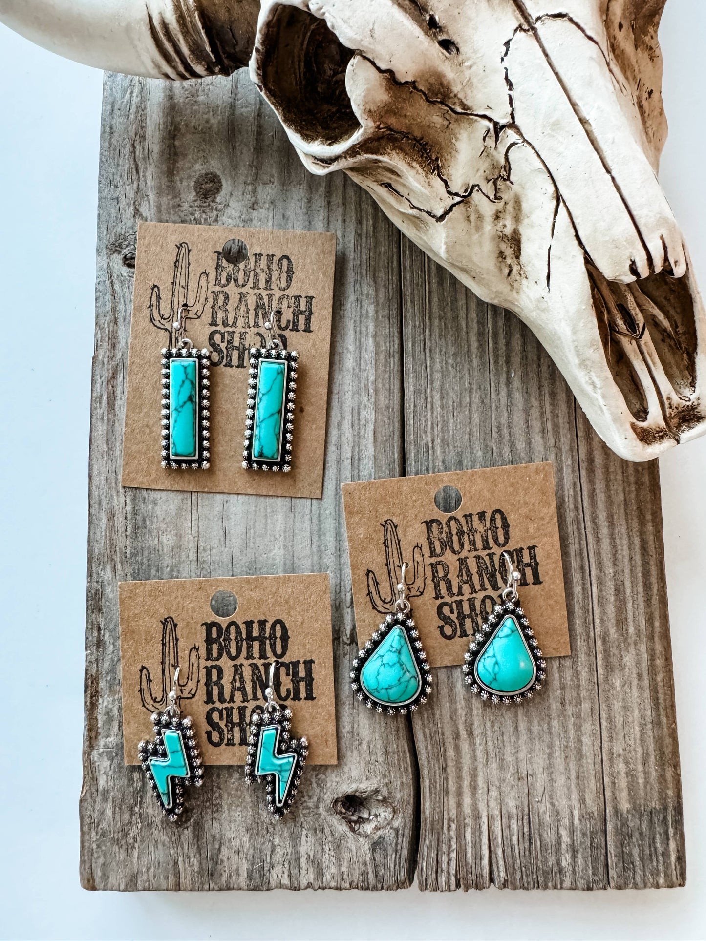 Western Hand Stone Stud Earrings Turquoise bolt bar teardrop: LIGHTNING BOLT