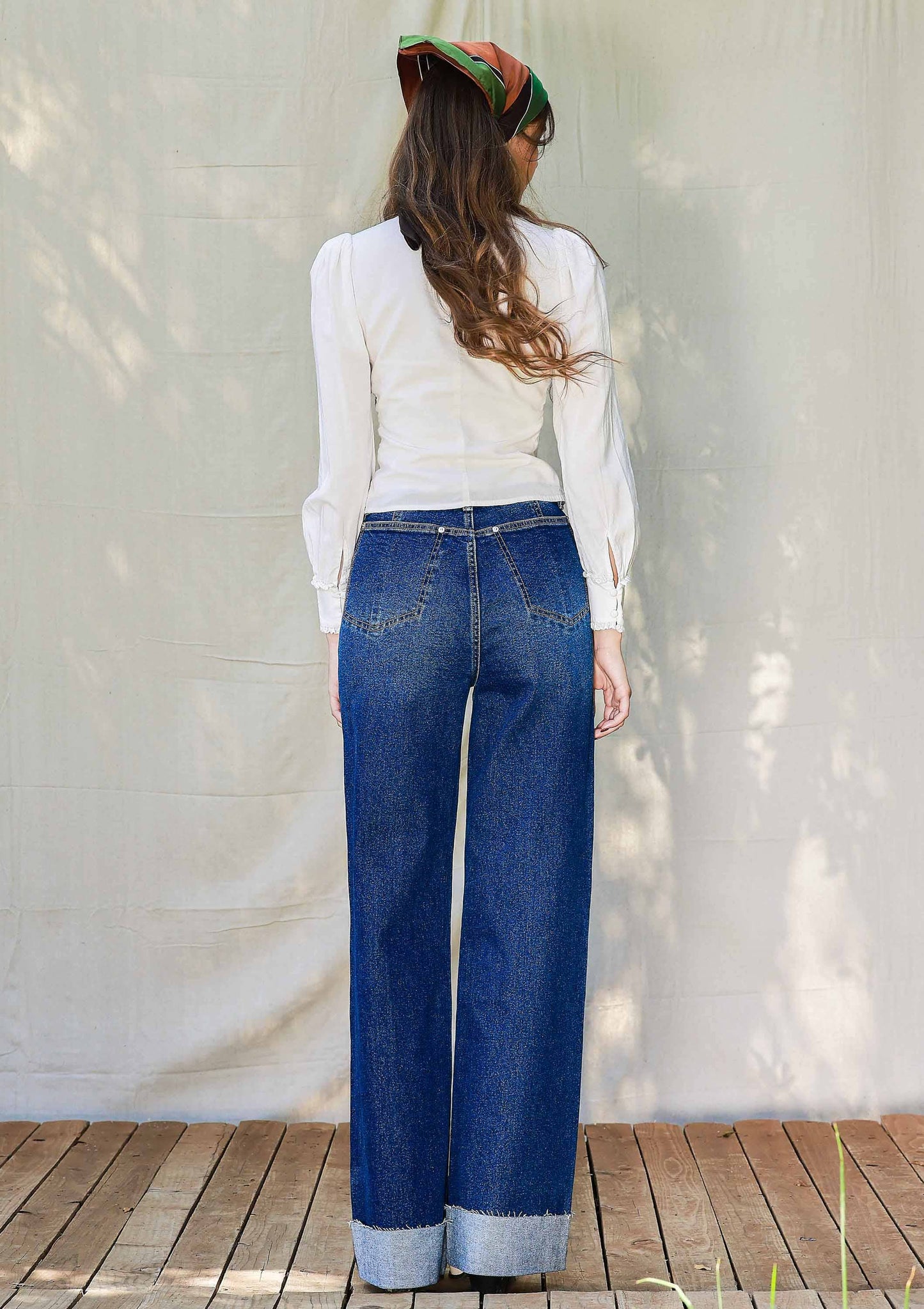 Folded Hem Wide Leg Jeans: Dark Stone