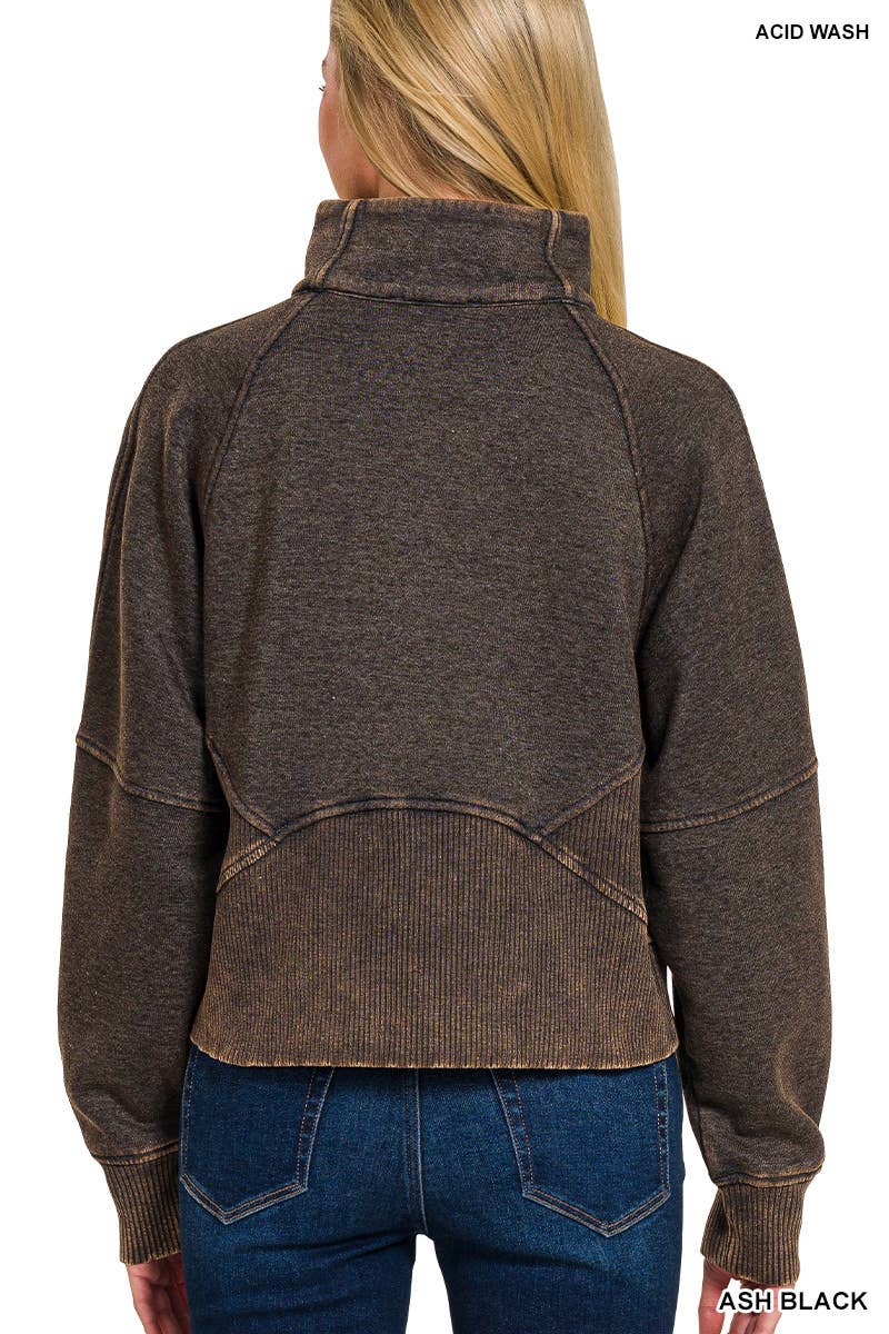 Half Zip Cropped Pullover: ASH MOCHA-171520 / L