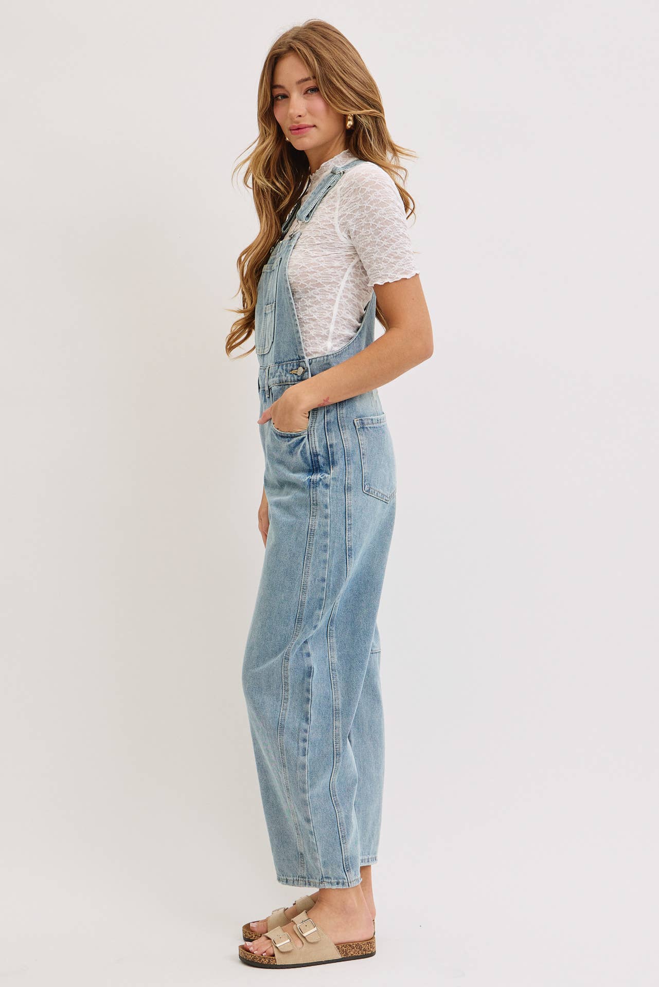 BARREL-LEG DENIM OVERALLS