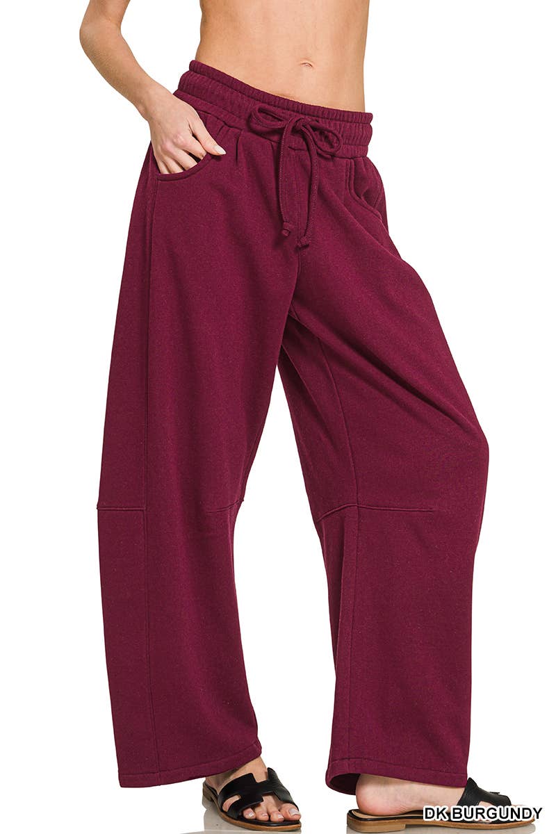 Fleece Barrel Leg Sweatpants w/ Pockets Zenana: LT BEIGE-201383 / S