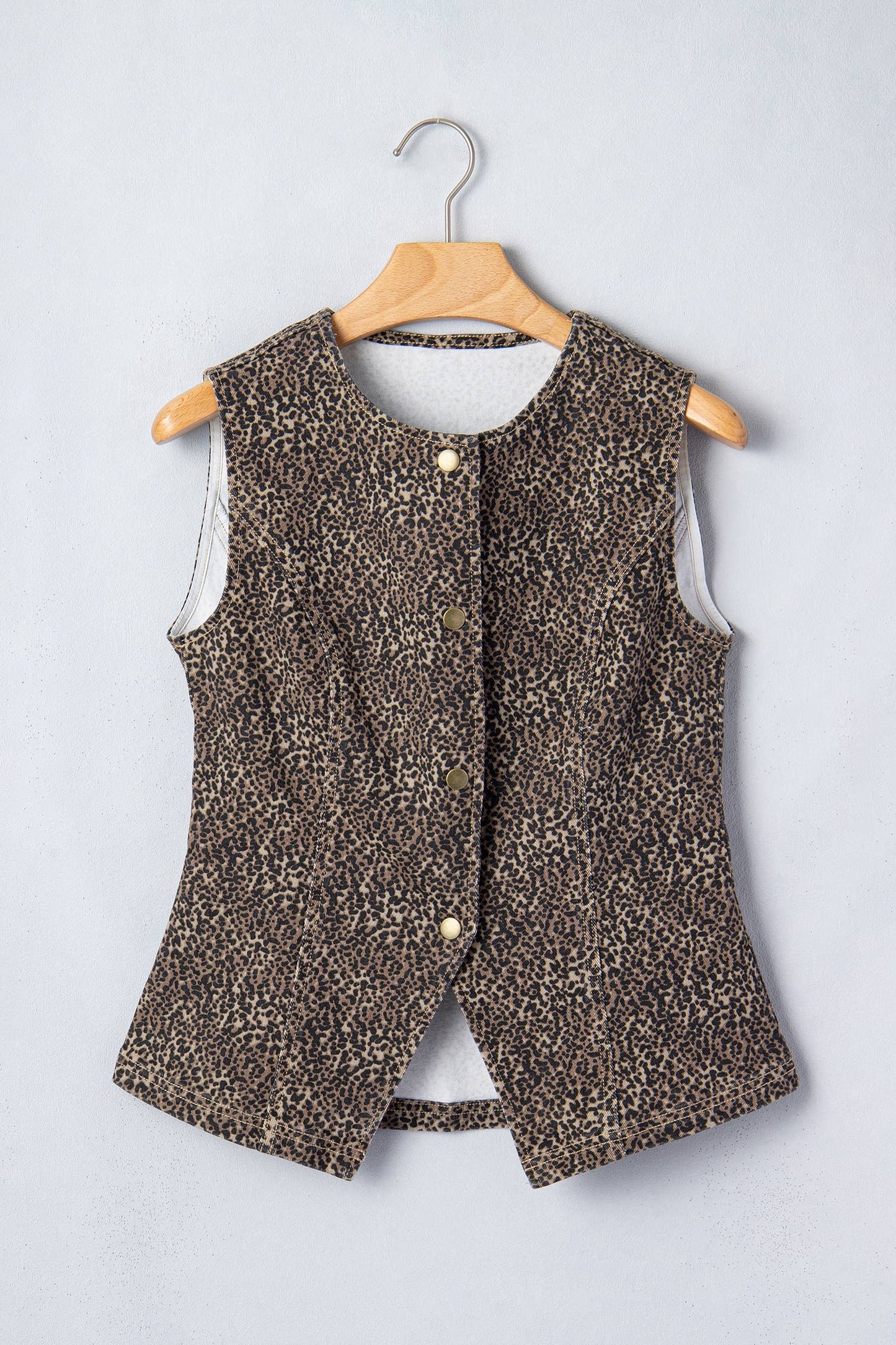 LDC Western Leopard Print Slim Denim Vest: Brown / L