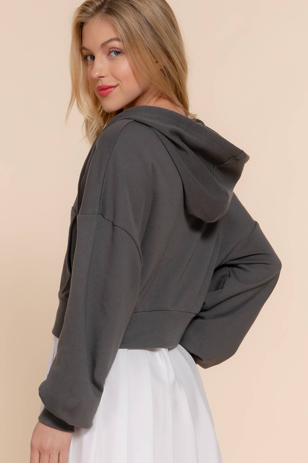 Long Sleeve Hoodie French Terry Zip Up Jacket: BLK-black / L