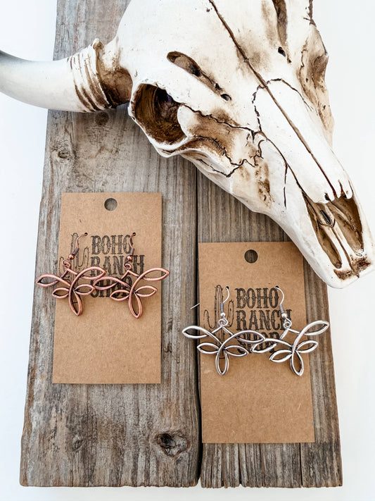 Western Boot Stitch Dangle Earrings: Copper