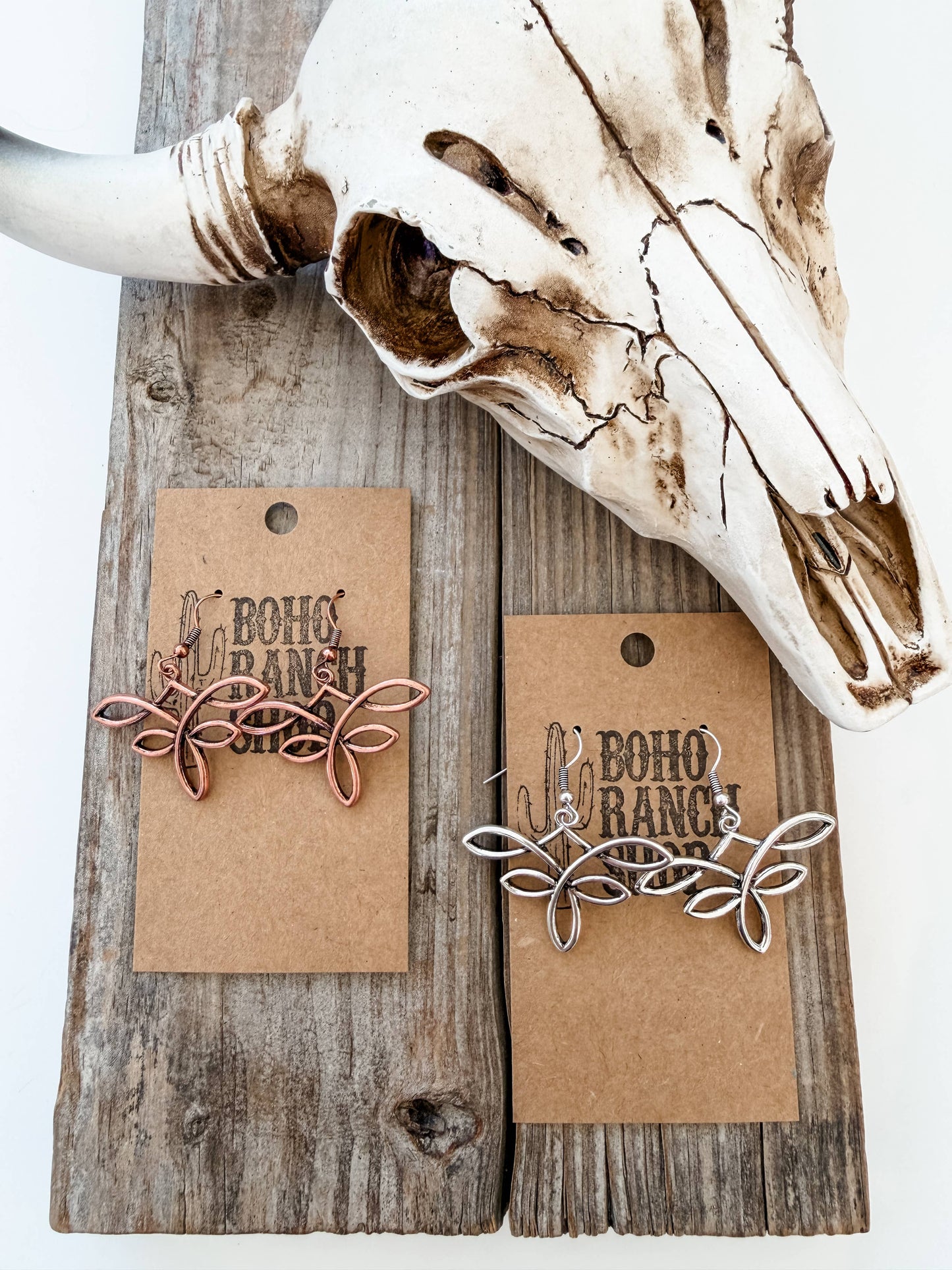Western Boot Stitch Dangle Earrings: Silver