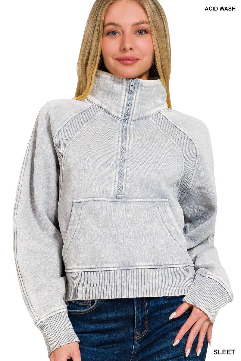 Half Zip Cropped Pullover: ASH MOCHA-171520 / M