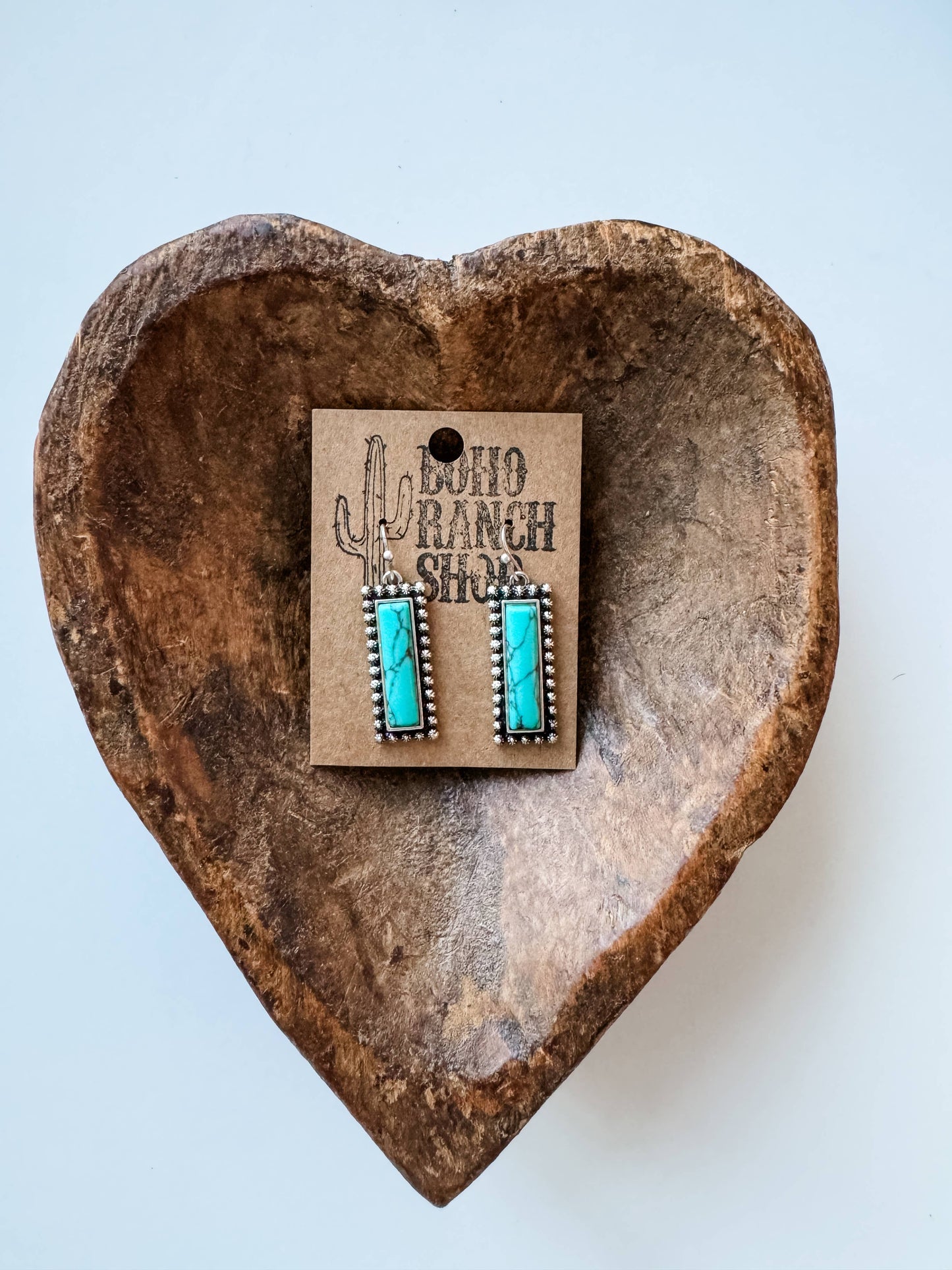 Western Hand Stone Stud Earrings Turquoise bolt bar teardrop: BAR