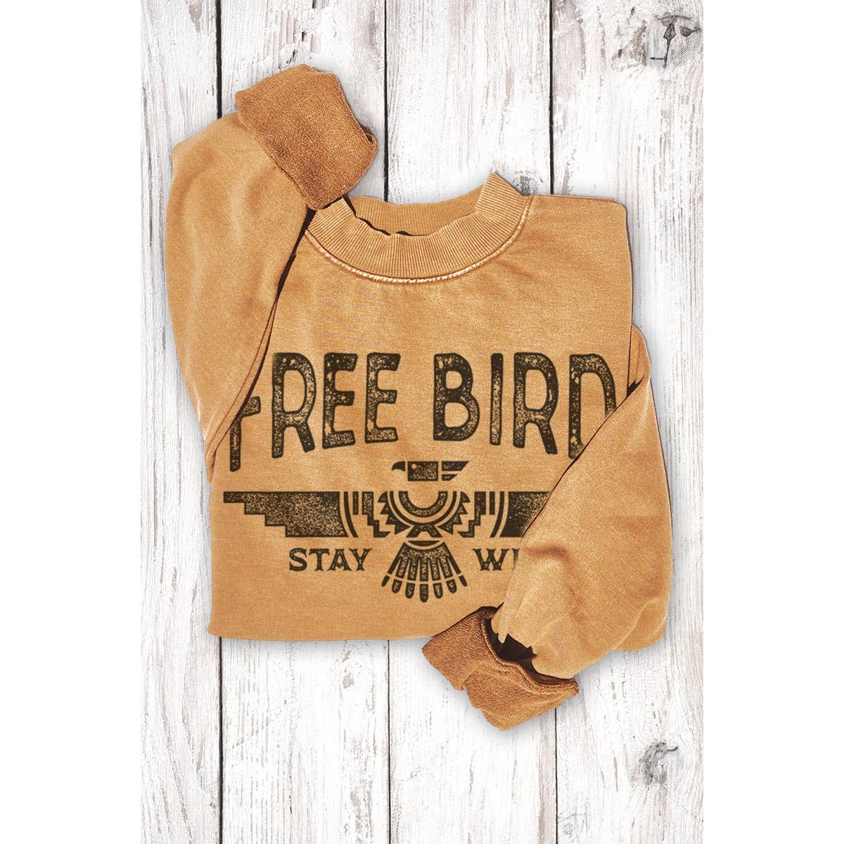 FREE BIRD  MINERAL GRAPHIC SWEATSHIRTS: Mineral Mustard / S-M-L-XL(1-2-2-1)