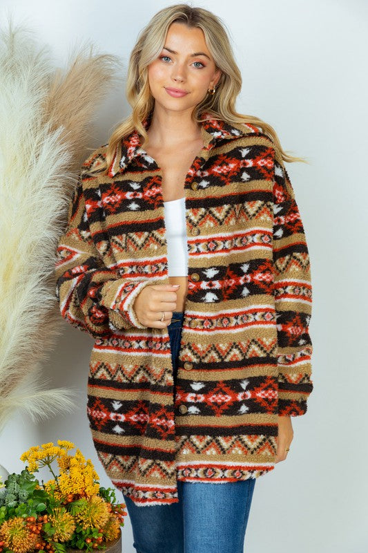 PLUS SIZE Long Sleeve Aztec Print Woven Jacket