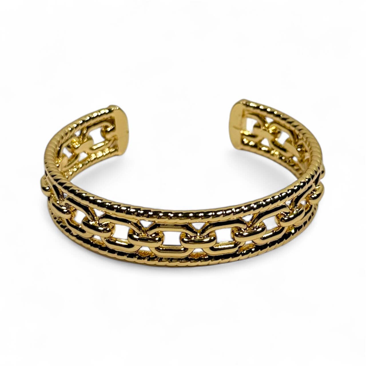 18K Gold Plated Rope and Chain Cuff Bracelet: Yellow Gold