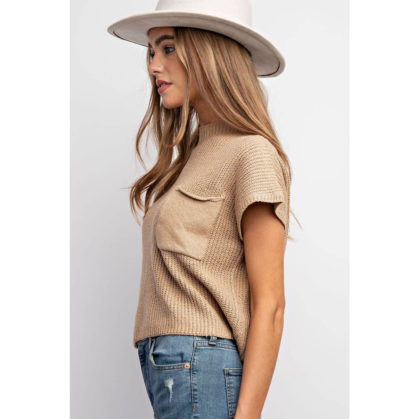 DROP SHOULDER RIB-KNIT SWEATER TOP : Taupe