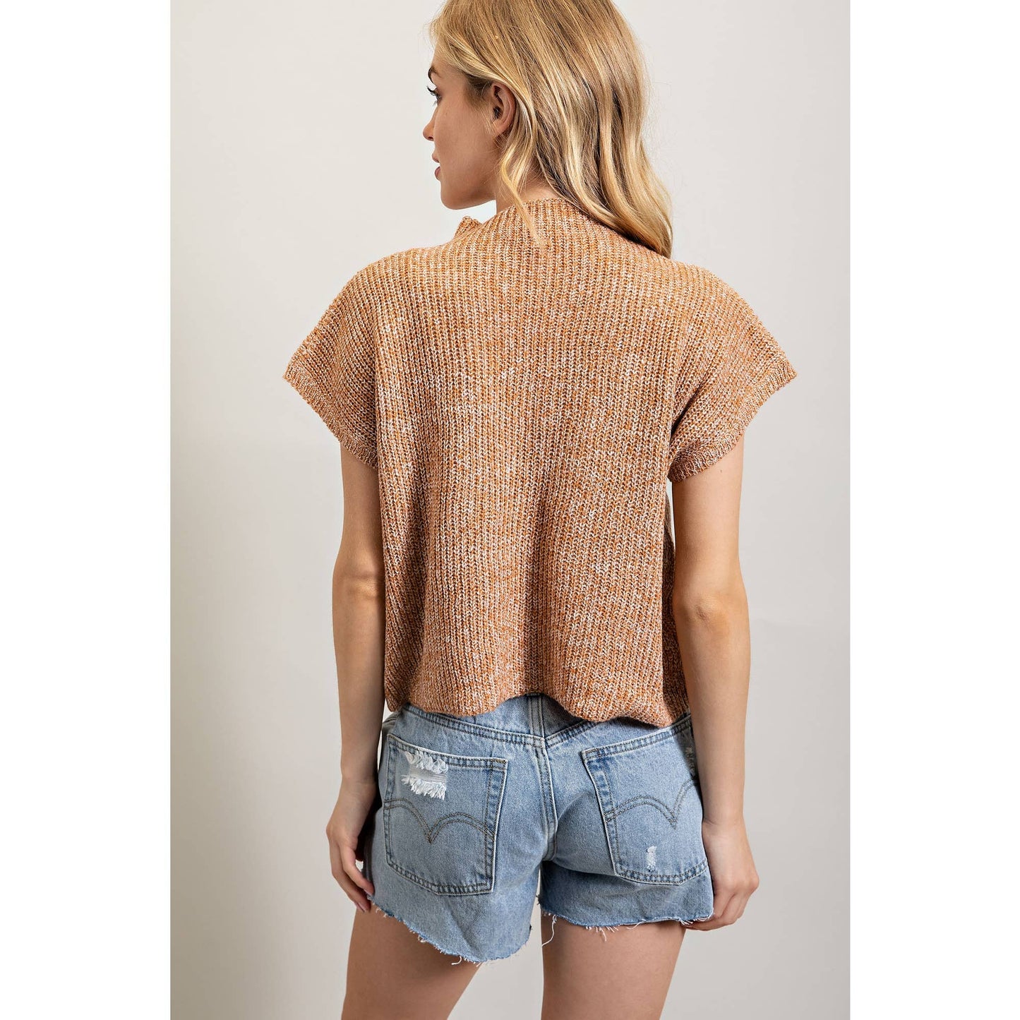 DROP SHOULDER RIB-KNIT SWEATER TOP: Taupe / S-M-L(2-2-2)
