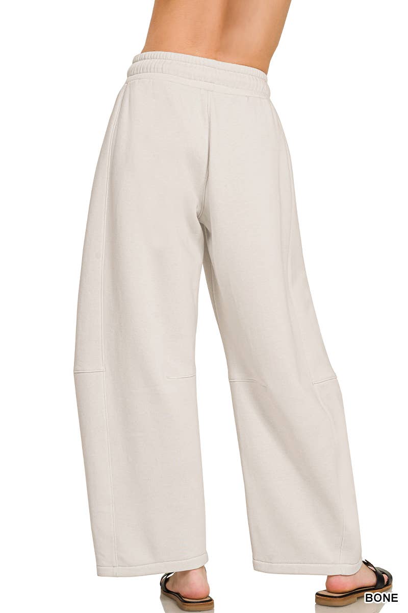 Fleece Barrel Leg Sweatpants w/ Pockets Zenana: LT BEIGE-201383 / L