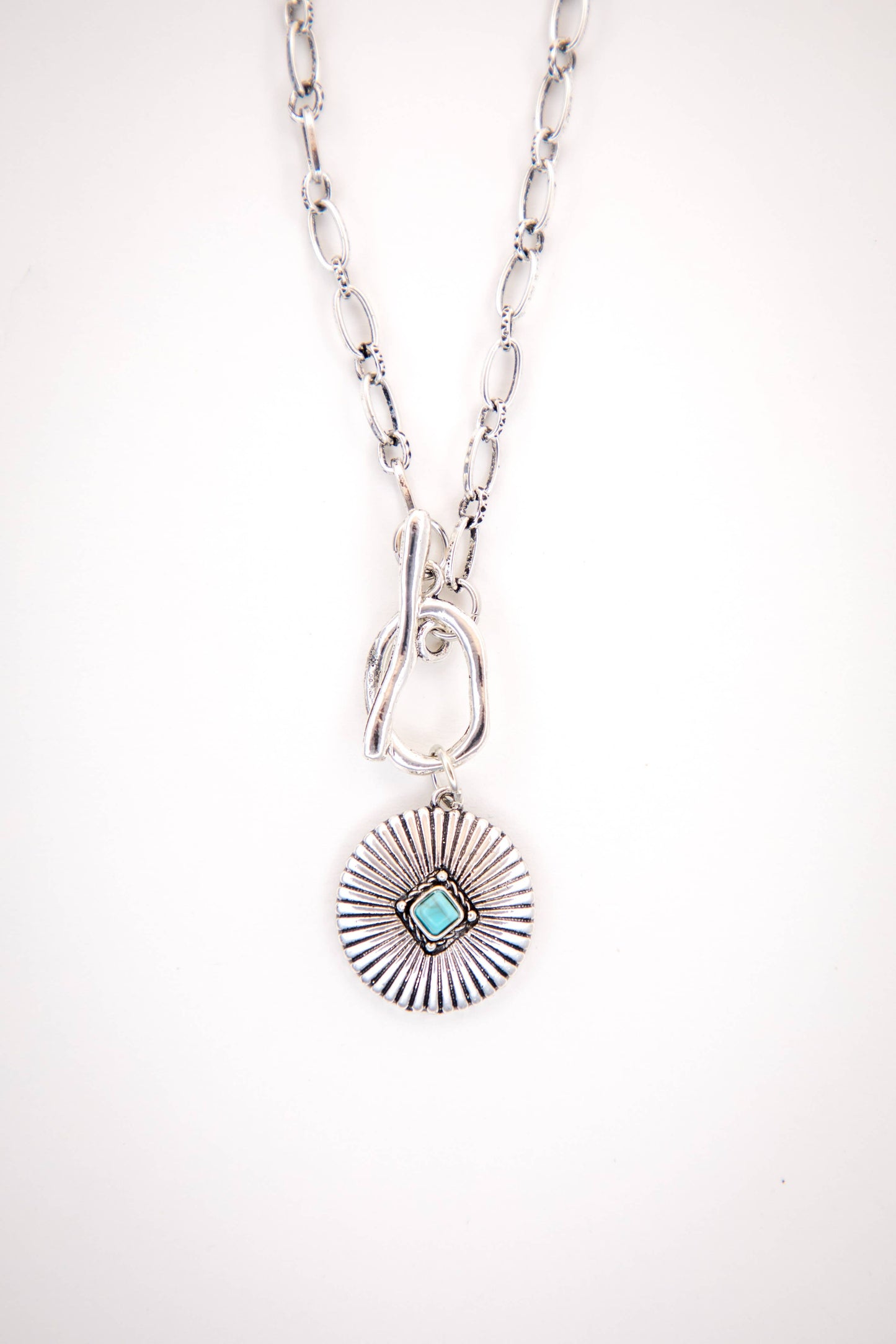 18" White Gold Necklace w/ Concho Pendant w/ Toggle Closure