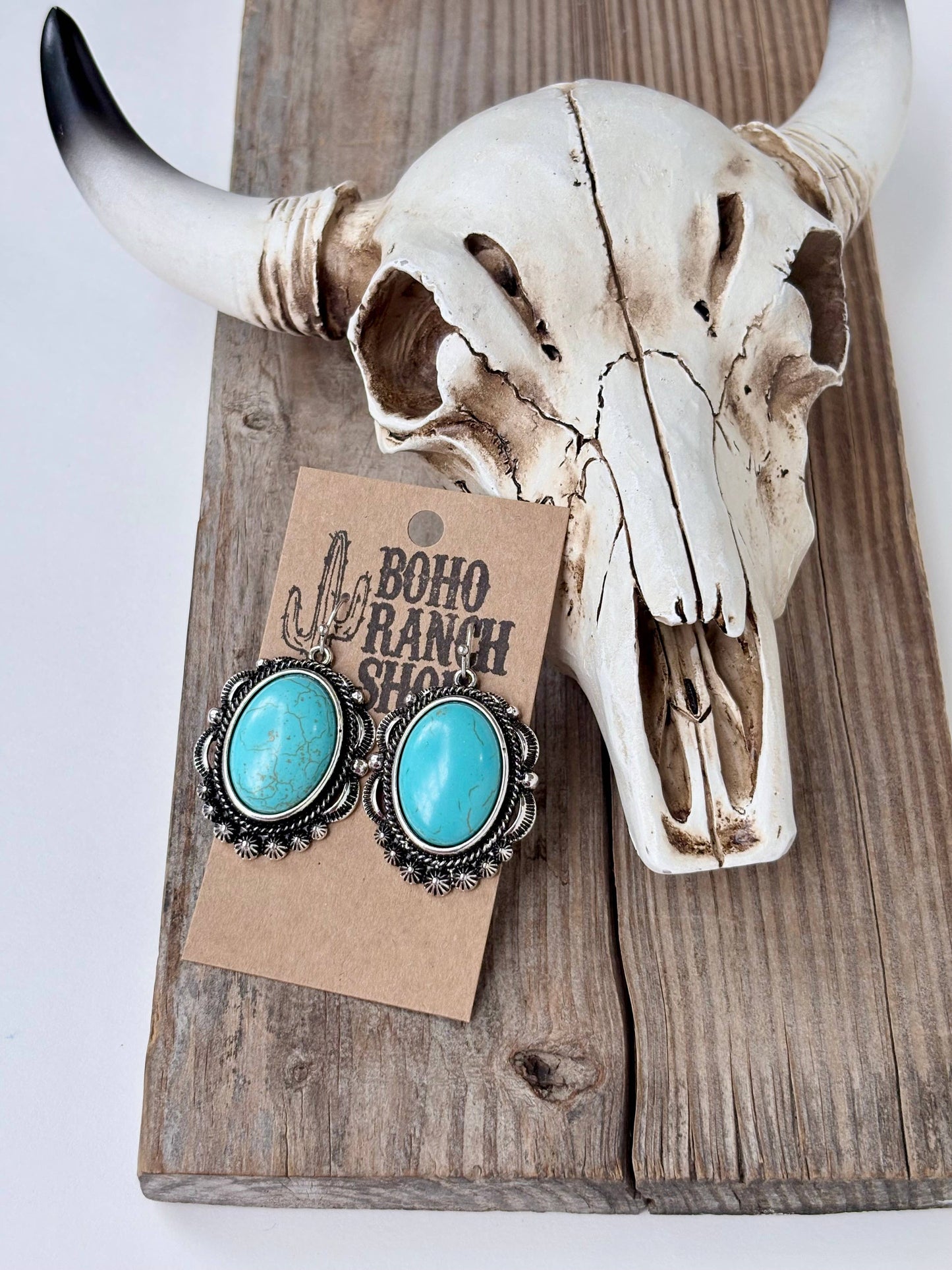 Western Style Turquoise Stone Statement Dangle Earrings: 3