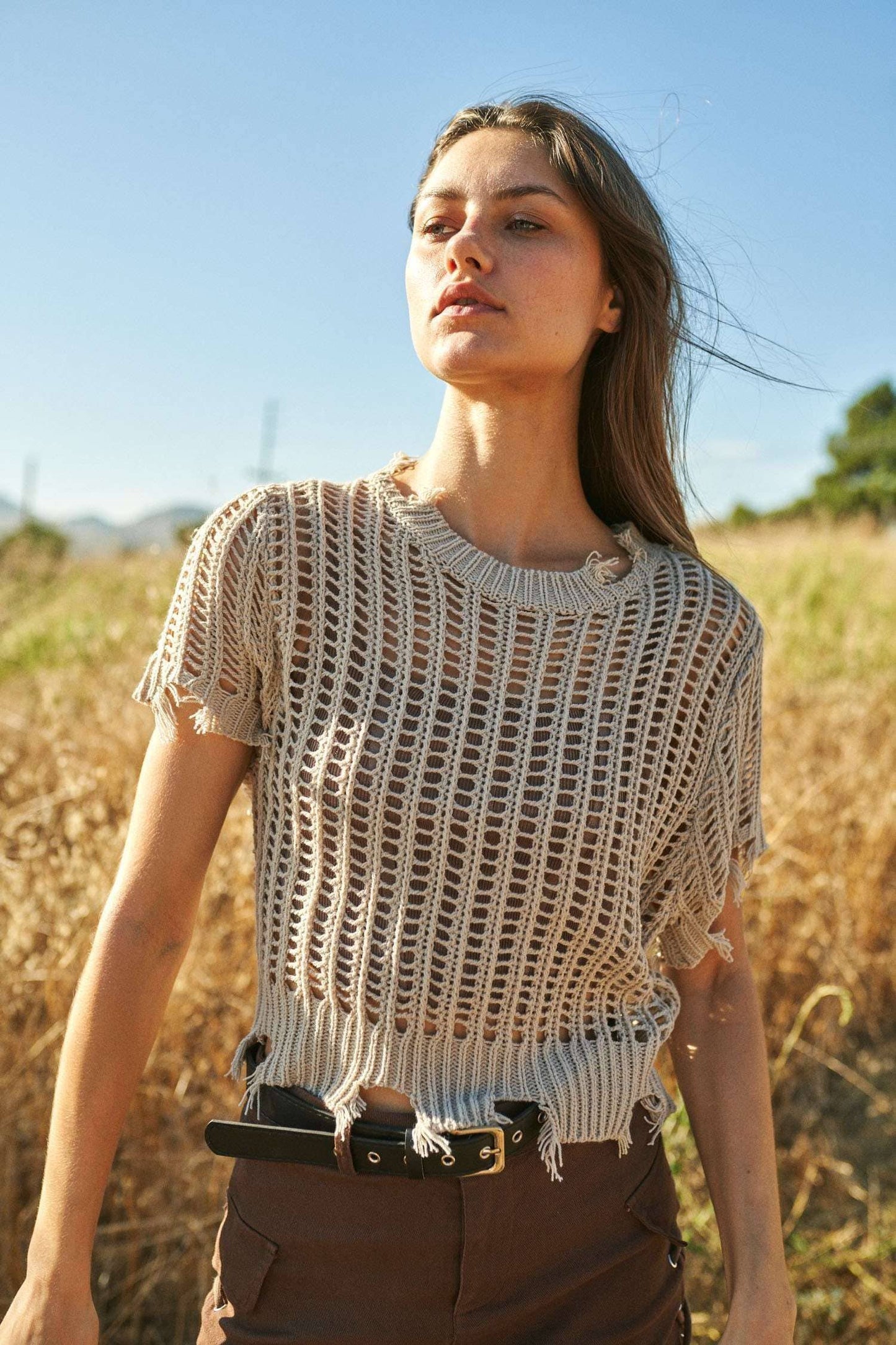 Crochet Cover Up Top: Beige