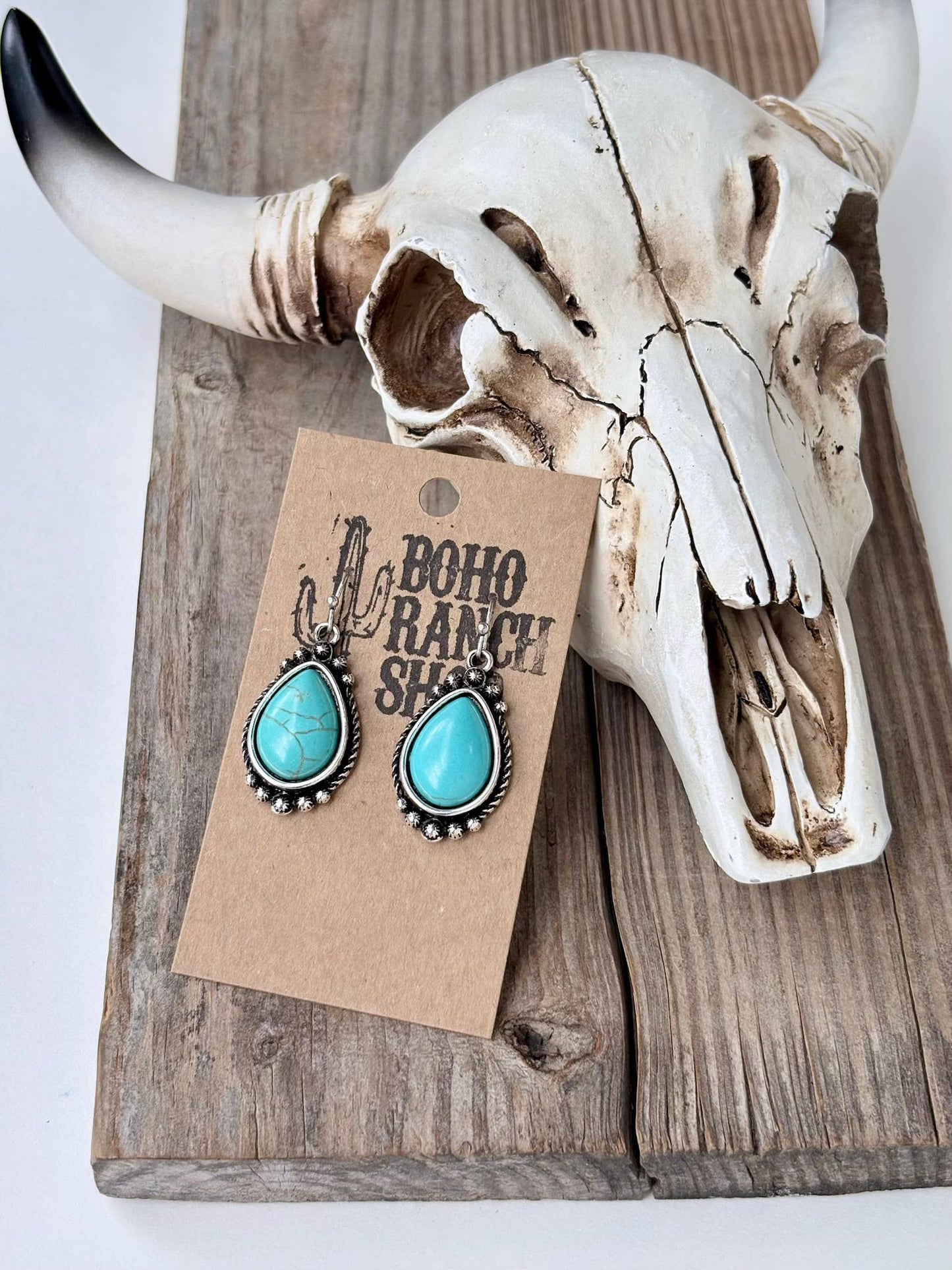 Western Style Turquoise Stone Statement Dangle Earrings: 3