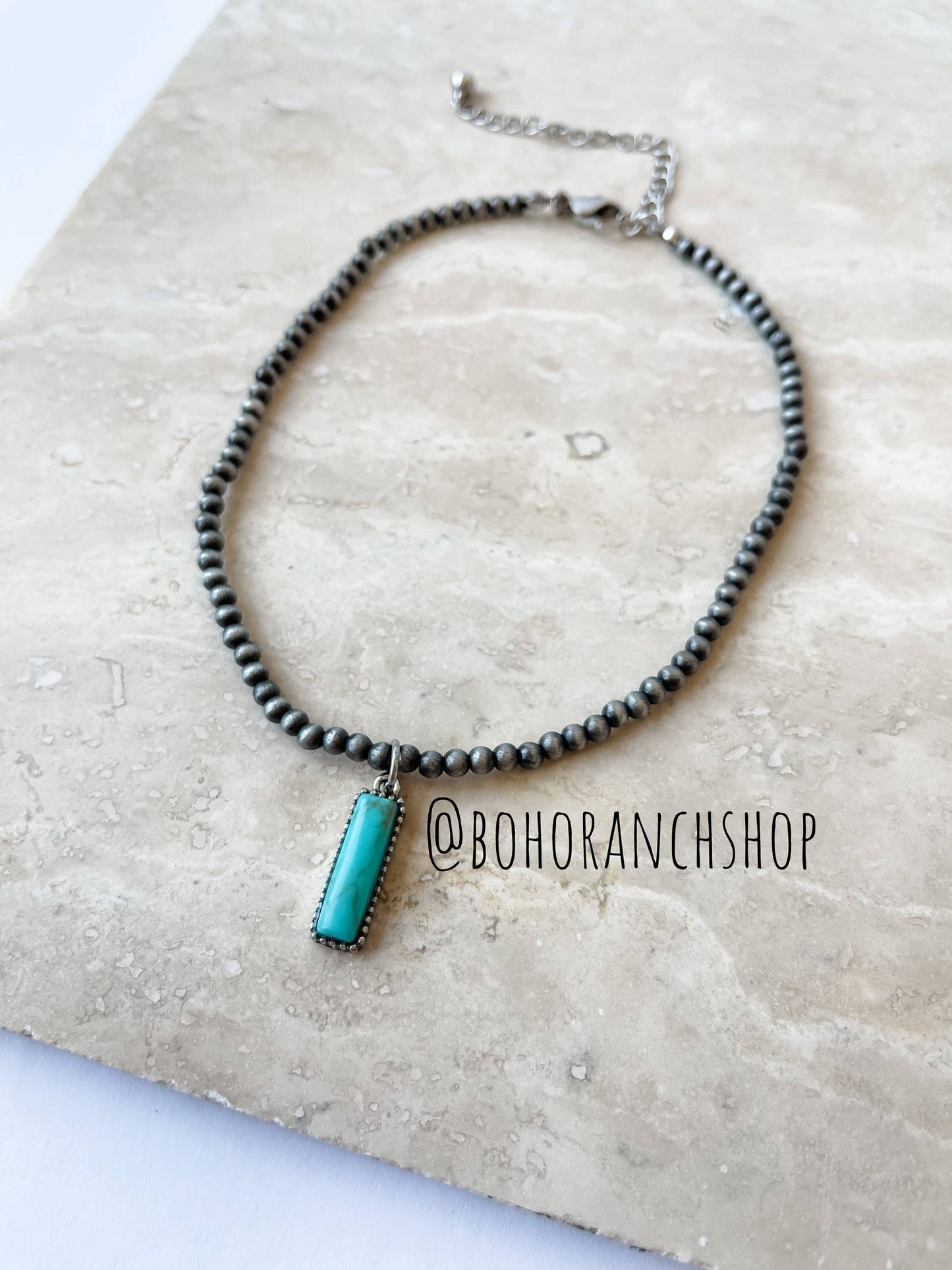 Navajo Bead Choker Turquoise Pendant Necklace