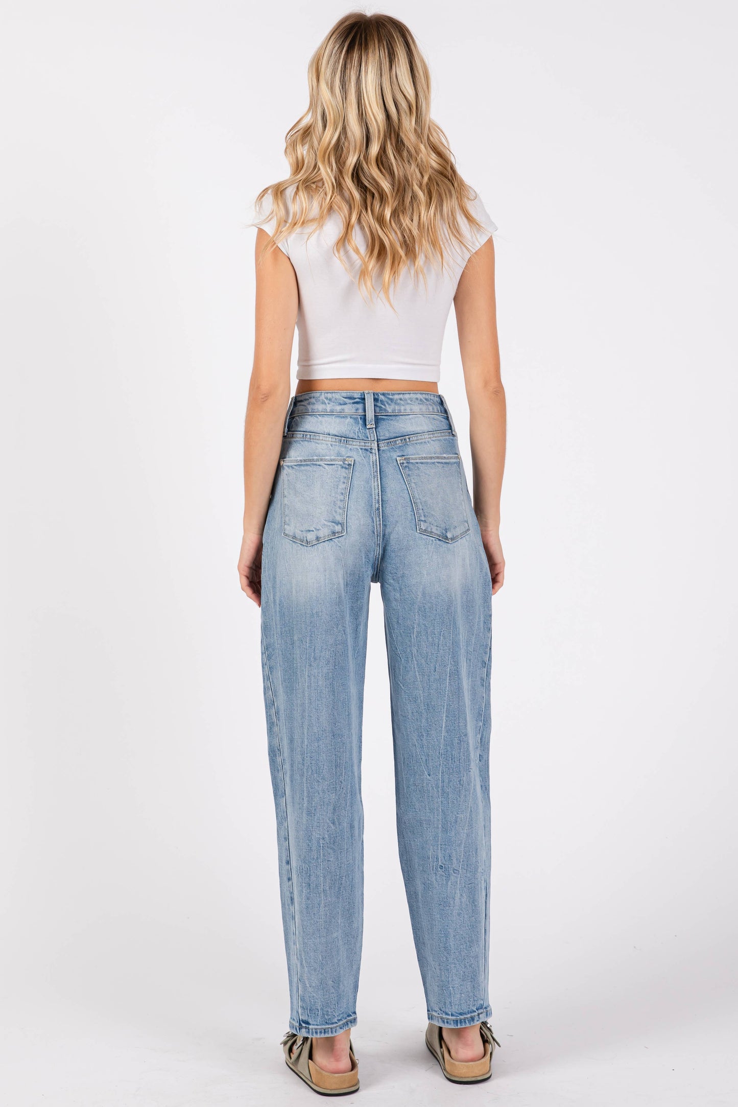 P1305X-LM SIDE SEAM DETAILING HIGH RISE COMFORT BARREL JEANS: 9/28