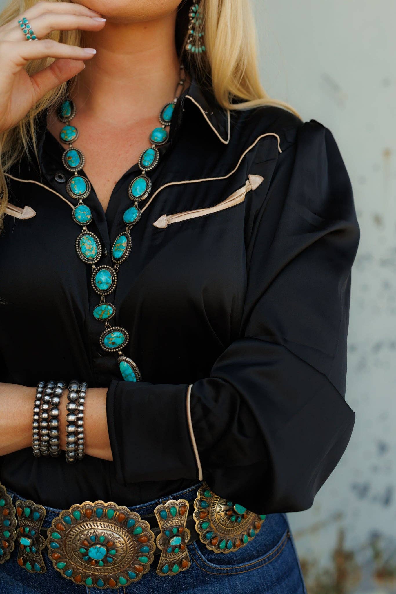 Pearl Snap, Black Satin