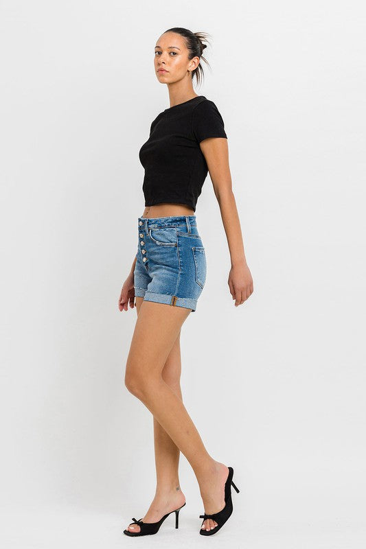 Super High Rise Button Up Mom Shorts