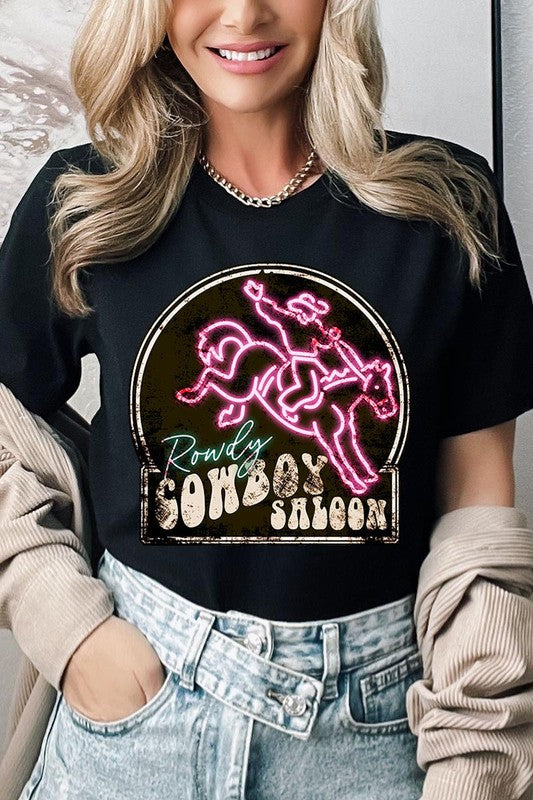 Cowboy Saloon Neon Sign Graphic T Shirts